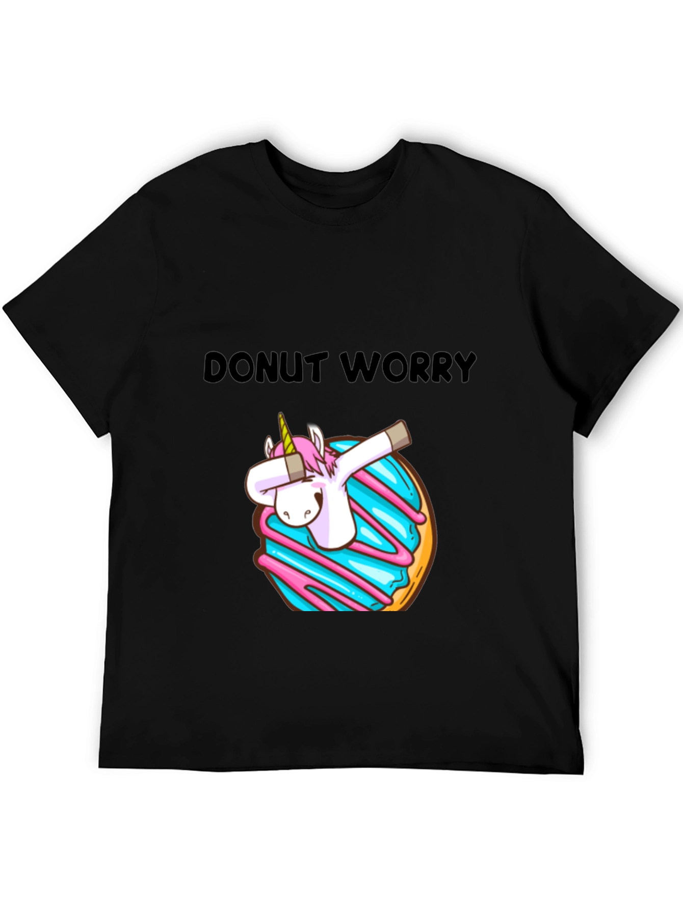 Black Donut Worry Unicorn Dab Graphic T-Shirt view 5