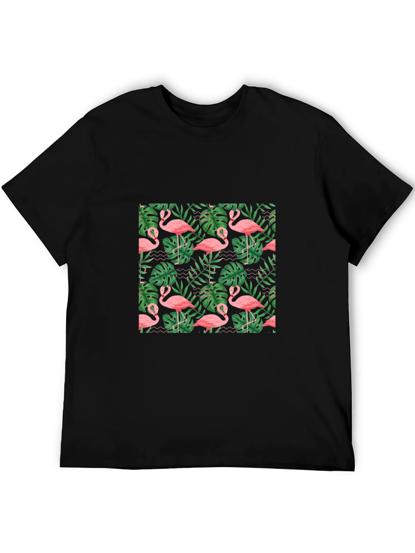 Black Tropical Flamingo Print Black T-Shirt view 5