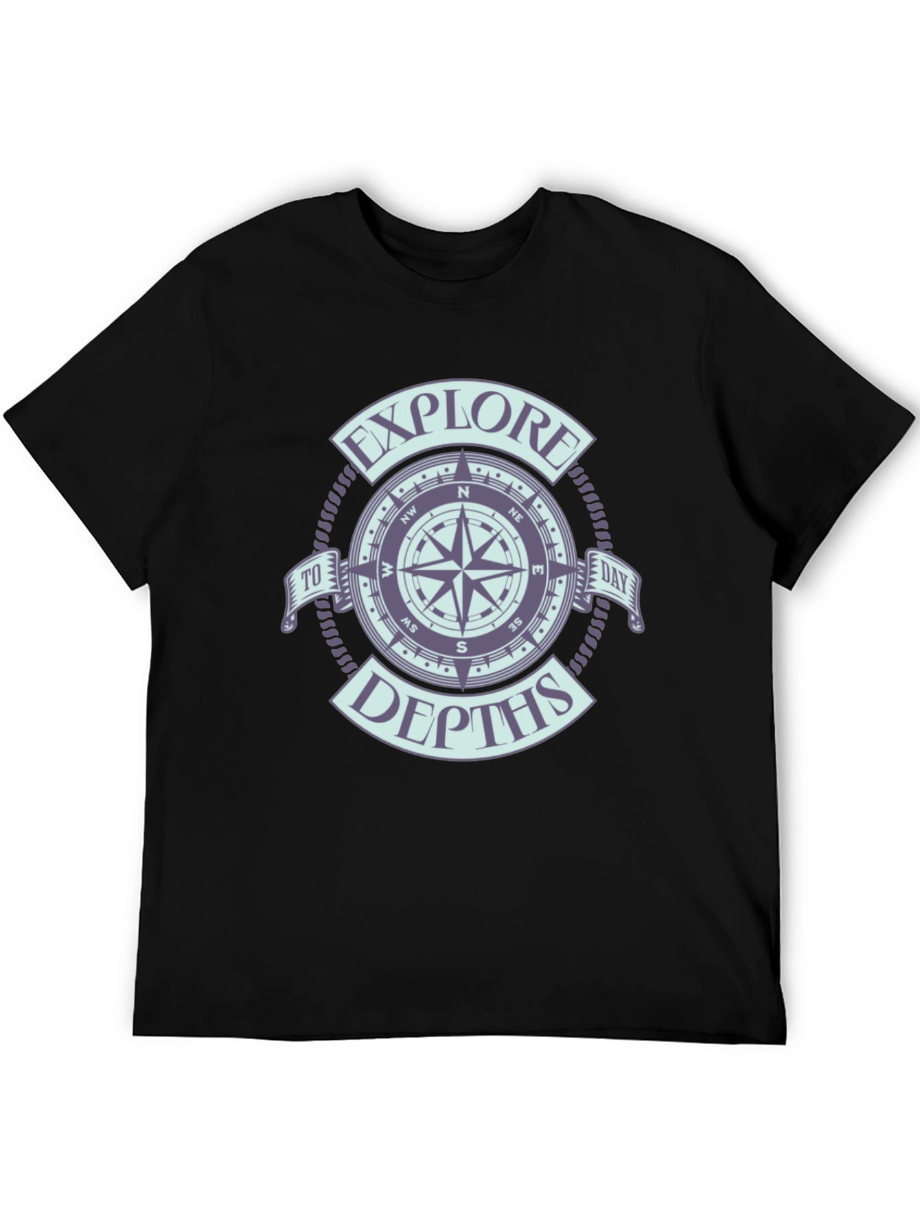 Black Explore Depths Compass Graphic Black T-Shirt view 5