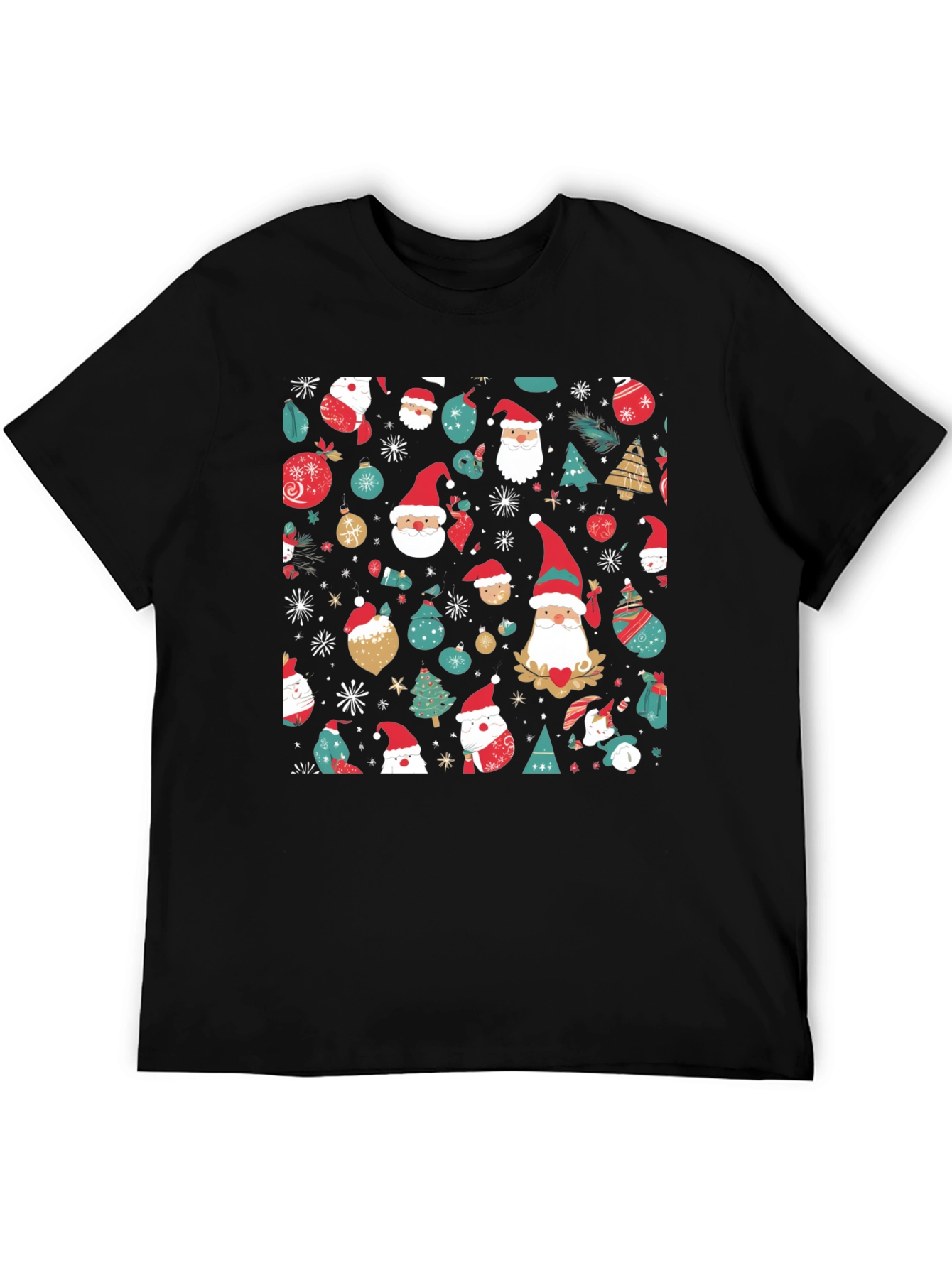 Black Festive Christmas Pattern T-Shirt view 5