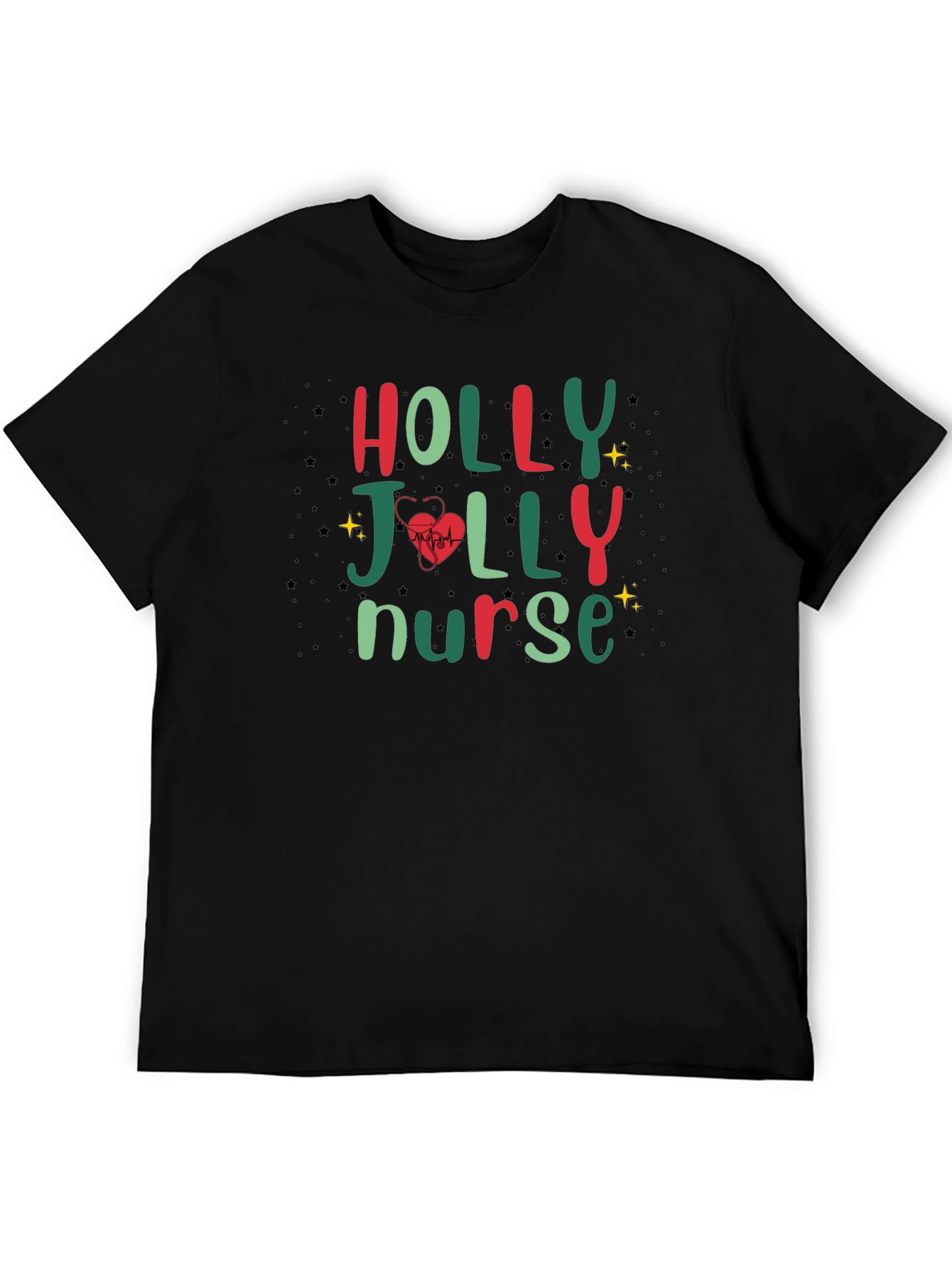 Black Holly Jolly Nurse T-Shirt - Festive Holiday Apparel view 5