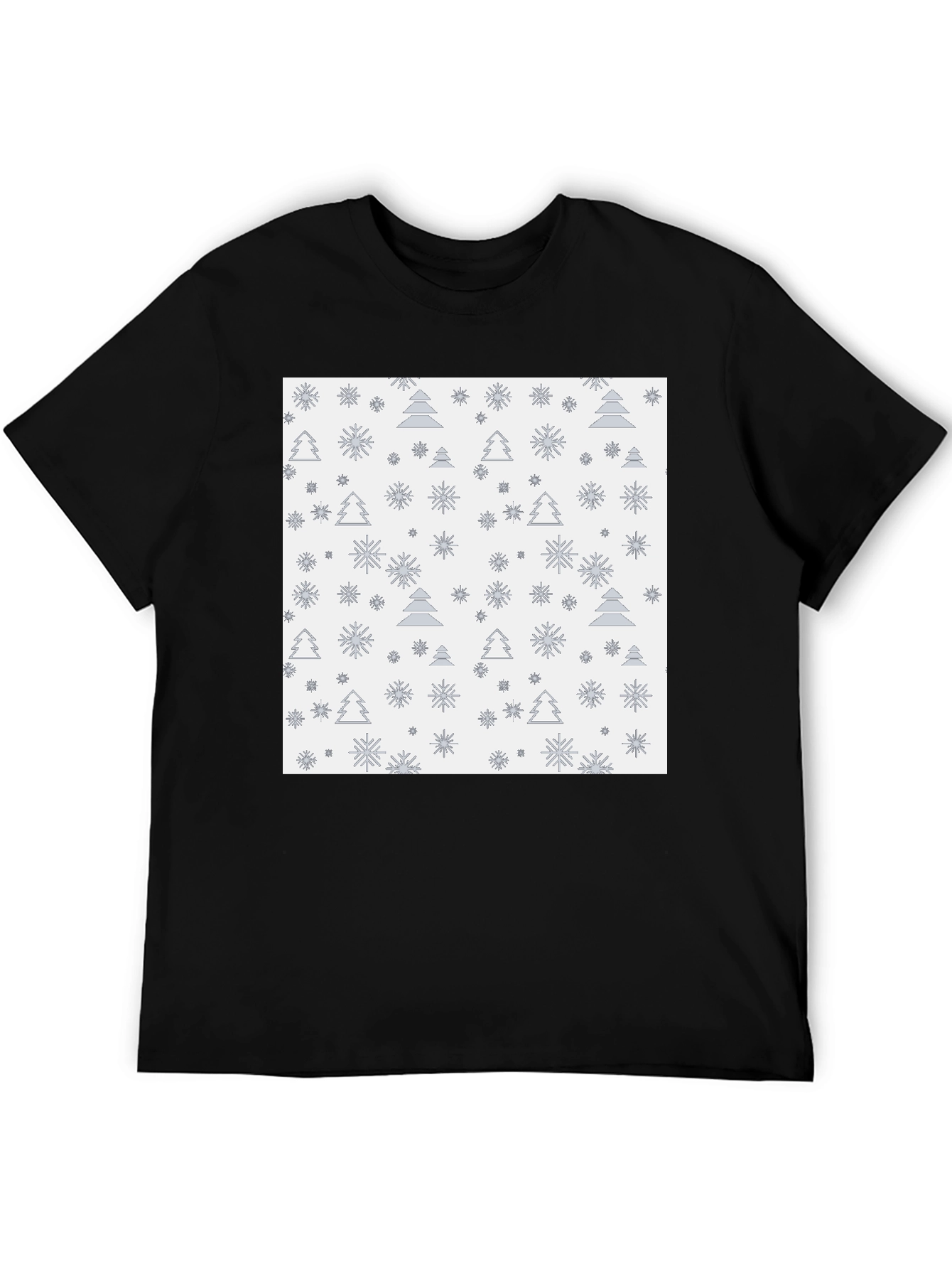 Black Festive Trees & Snowflakes Black T-Shirt view 5