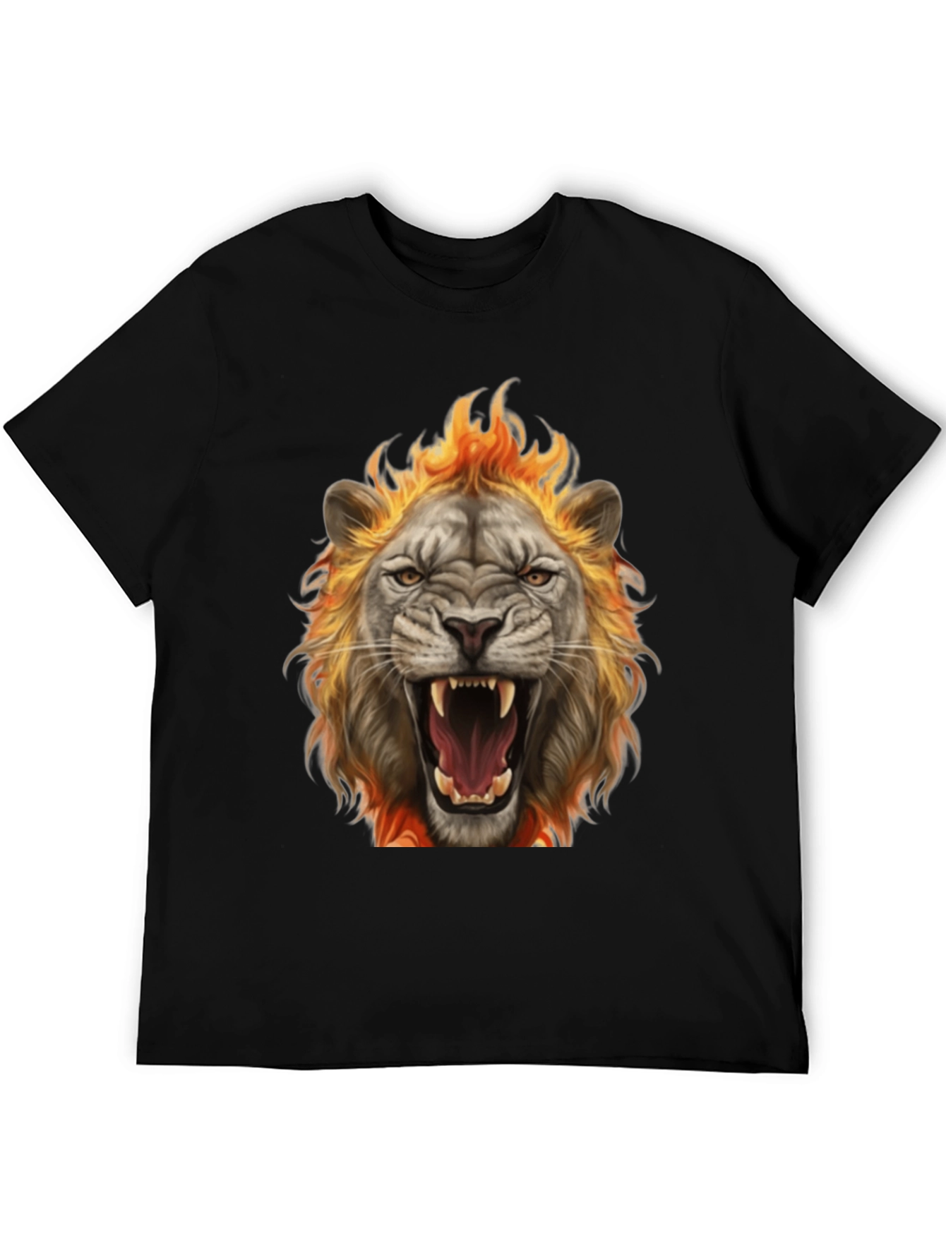 Black Fiery Lion Graphic Tee - Bold Animal Print T-Shirt view 5
