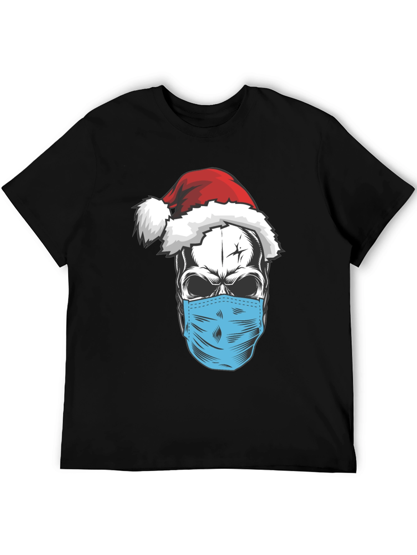 Black Skull Santa Mask T-Shirt - Holiday Humor view 5