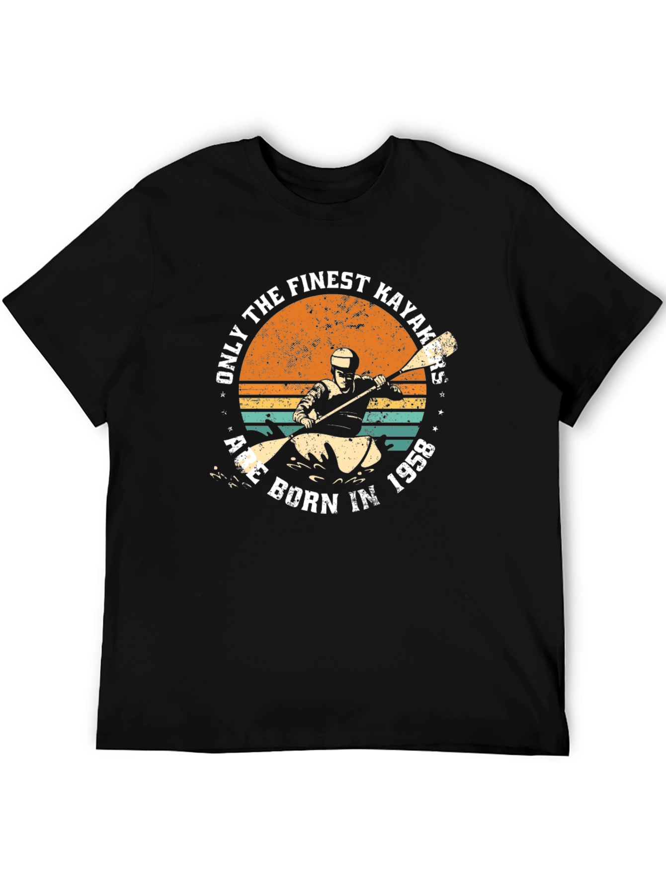 Black Finest Kayakers Born in 1958 Retro T-Shirt view 5