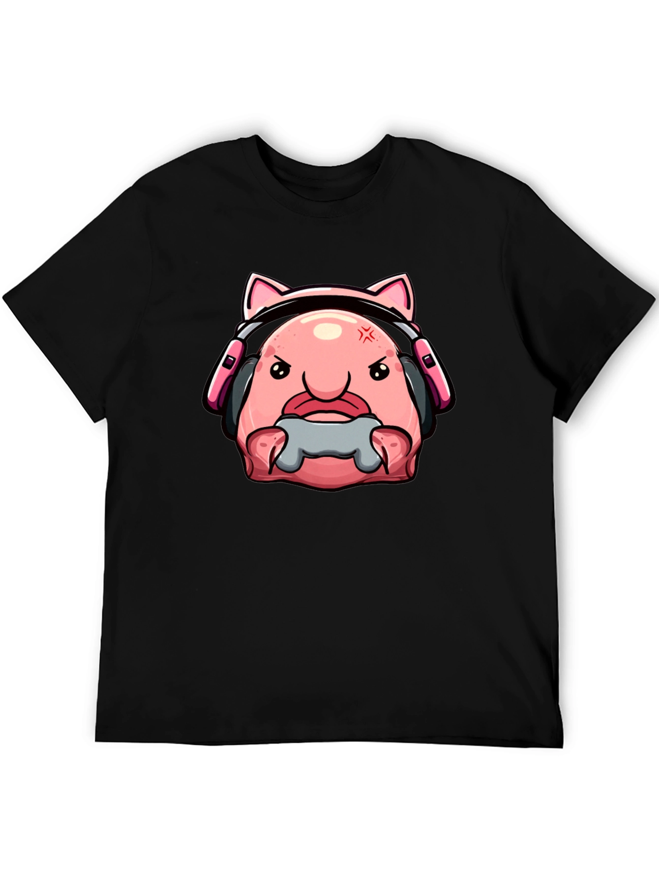 Black Gamer Blobfish T-Shirt - Angry Gaming Bloby view 5