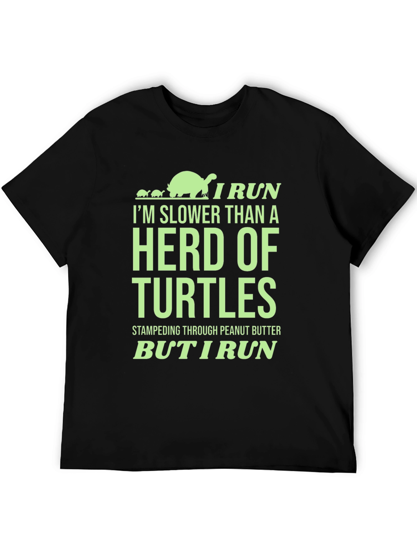 Black Funny Turtle Run T-Shirt: Herd of Turtles - I Run view 5