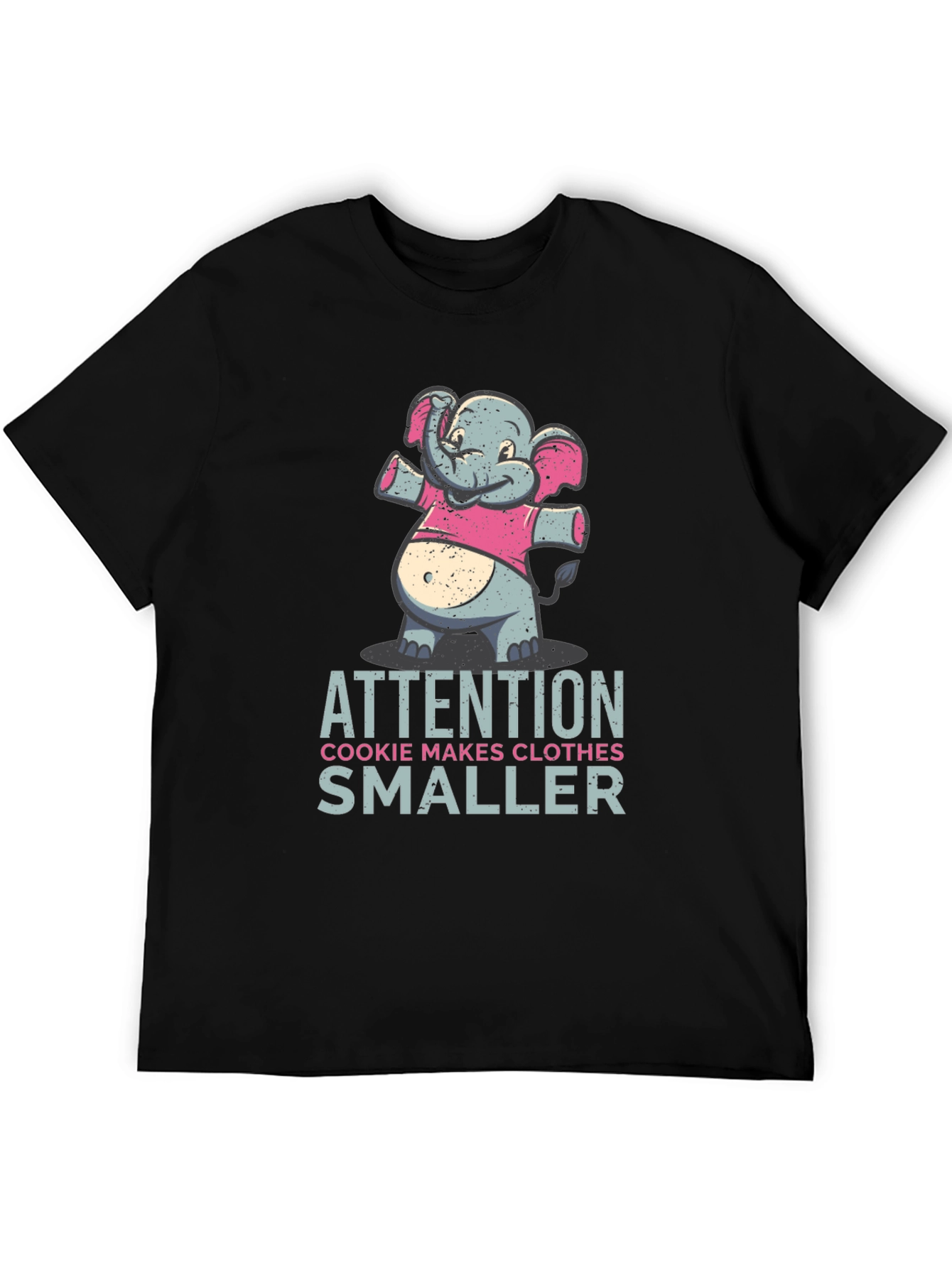 Black Elephant Cookie Makes Clothes Smaller Funny T-Shirt view 5