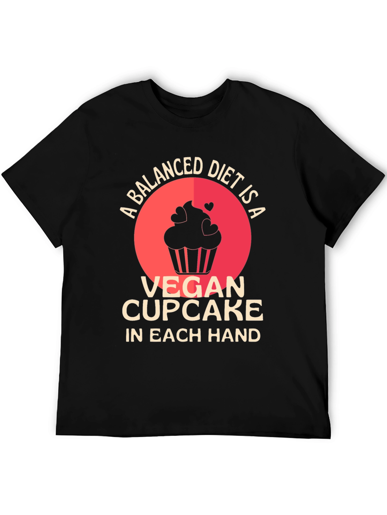 Black Vegan Cupcake Balanced Diet T-Shirt view 5