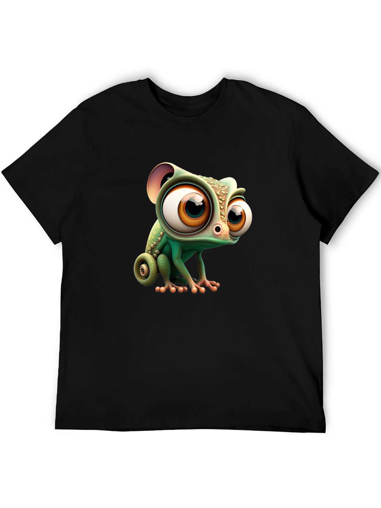Black Cute Cartoon Chameleon Graphic Tee - Black view 5