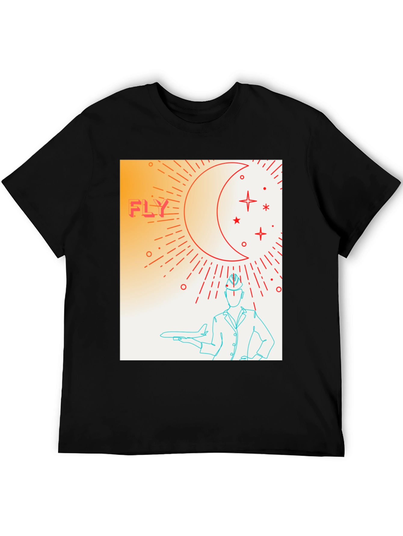 Black Fly High Graphic Tee - Airplane & Stars Design view 5