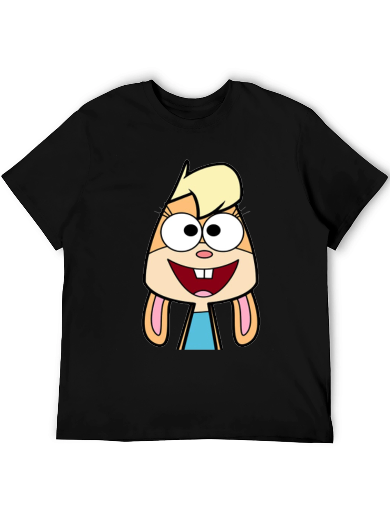 Black Cartoon Rabbit Graphic Tee - Unisex Black T-Shirt view 5