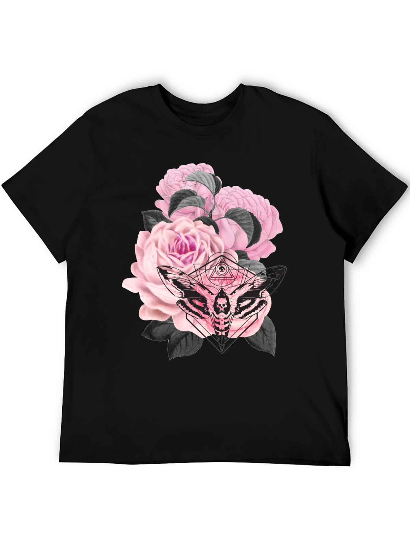 Black Gothic Floral Moth Black T-Shirt view 5