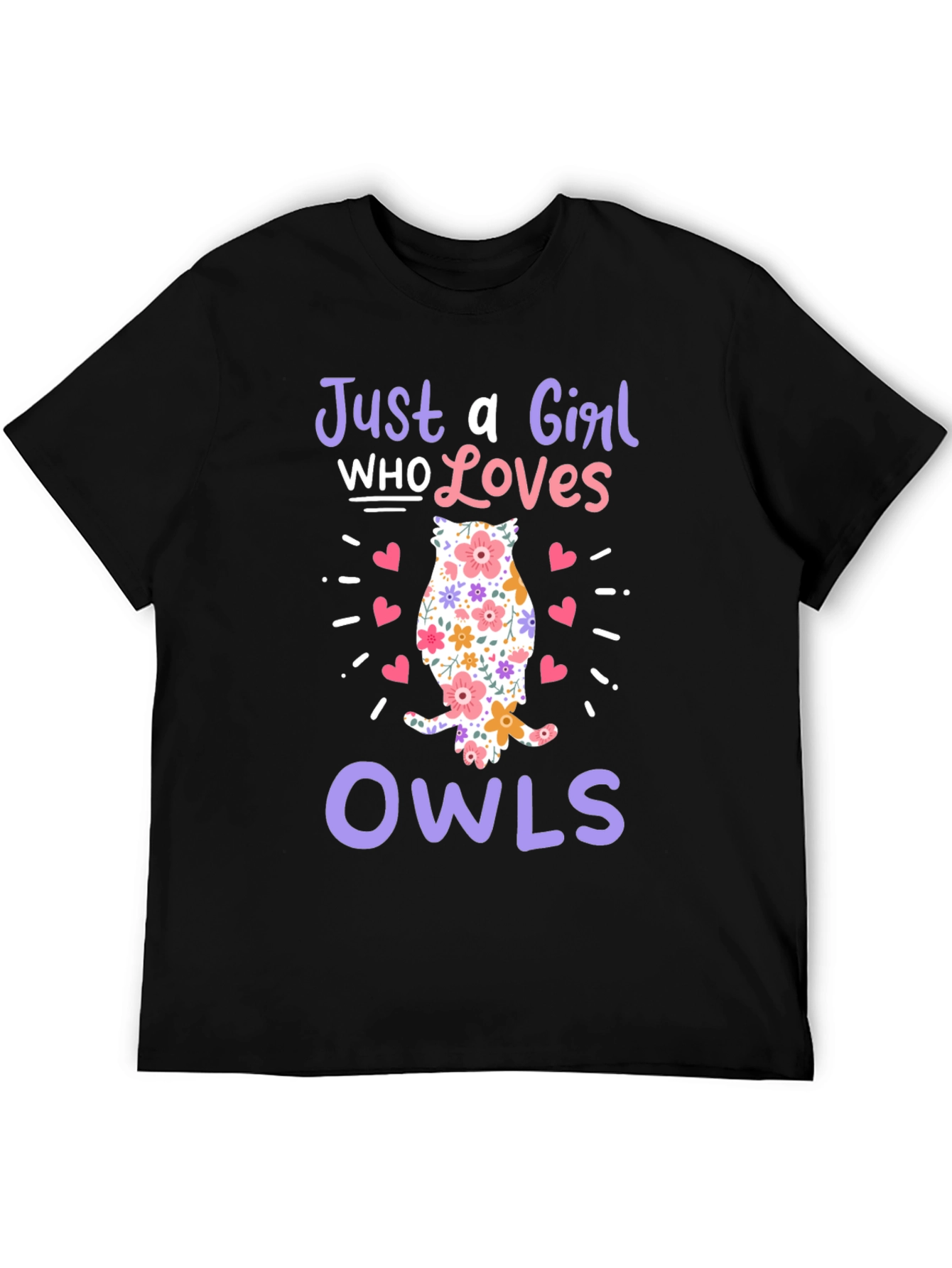 Just a Girl Who Loves Owls Black T-Shirt - 5