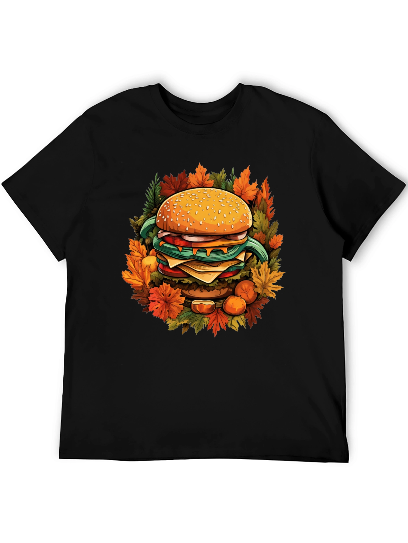 Black Burger Fall Graphic Tee - Black Cotton Casual Wear view 5