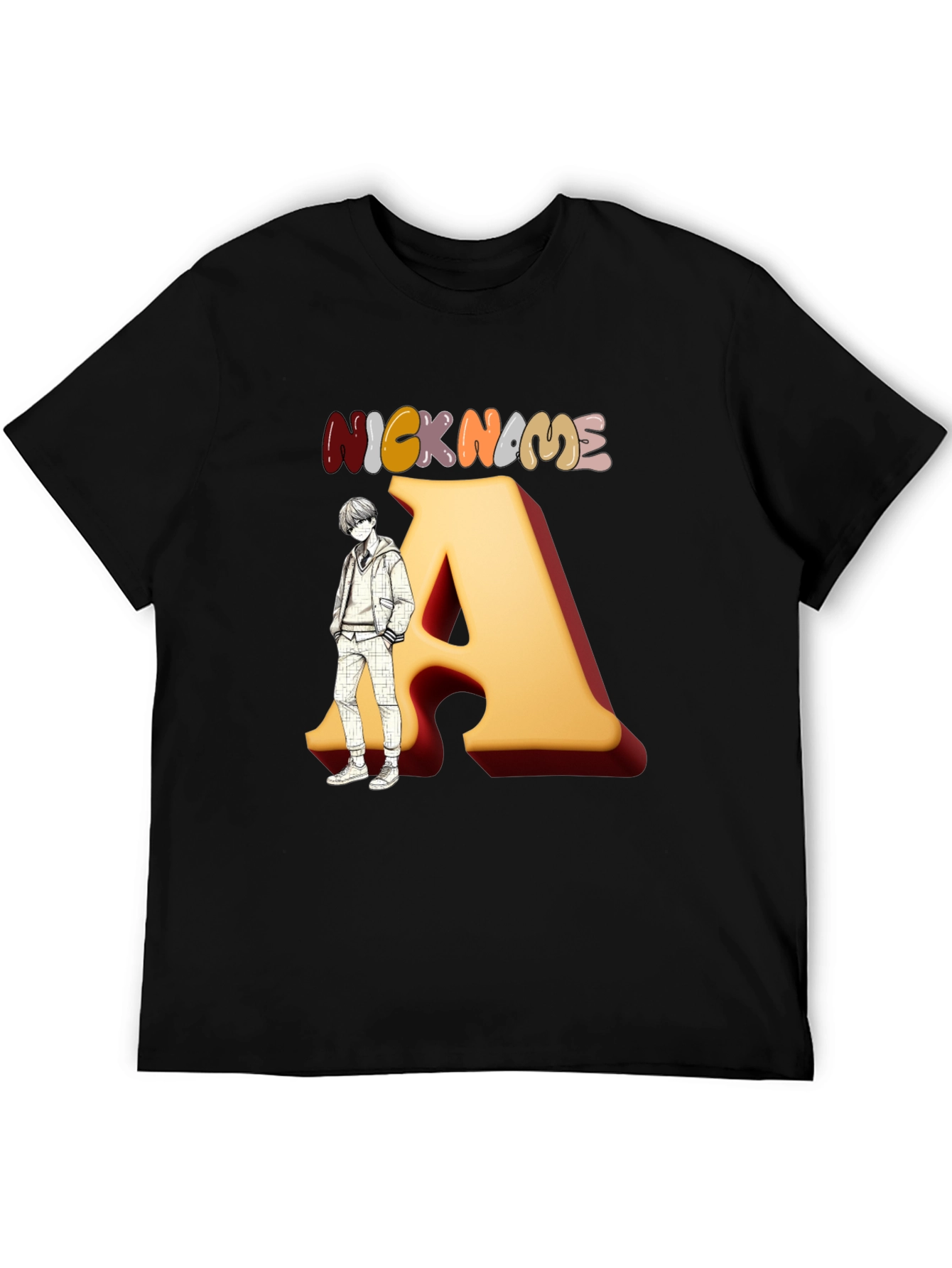 Black Nickname "A" Graphic Black T-Shirt view 5