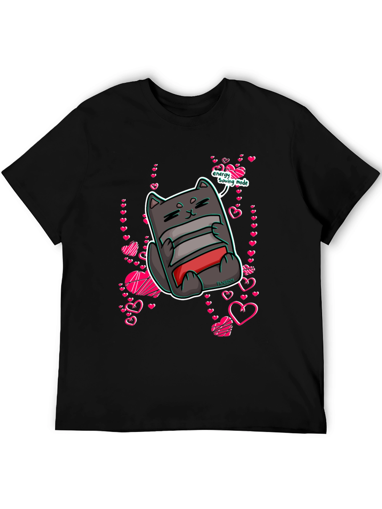 Black Energy Saving Mode Cat T-Shirt view 5