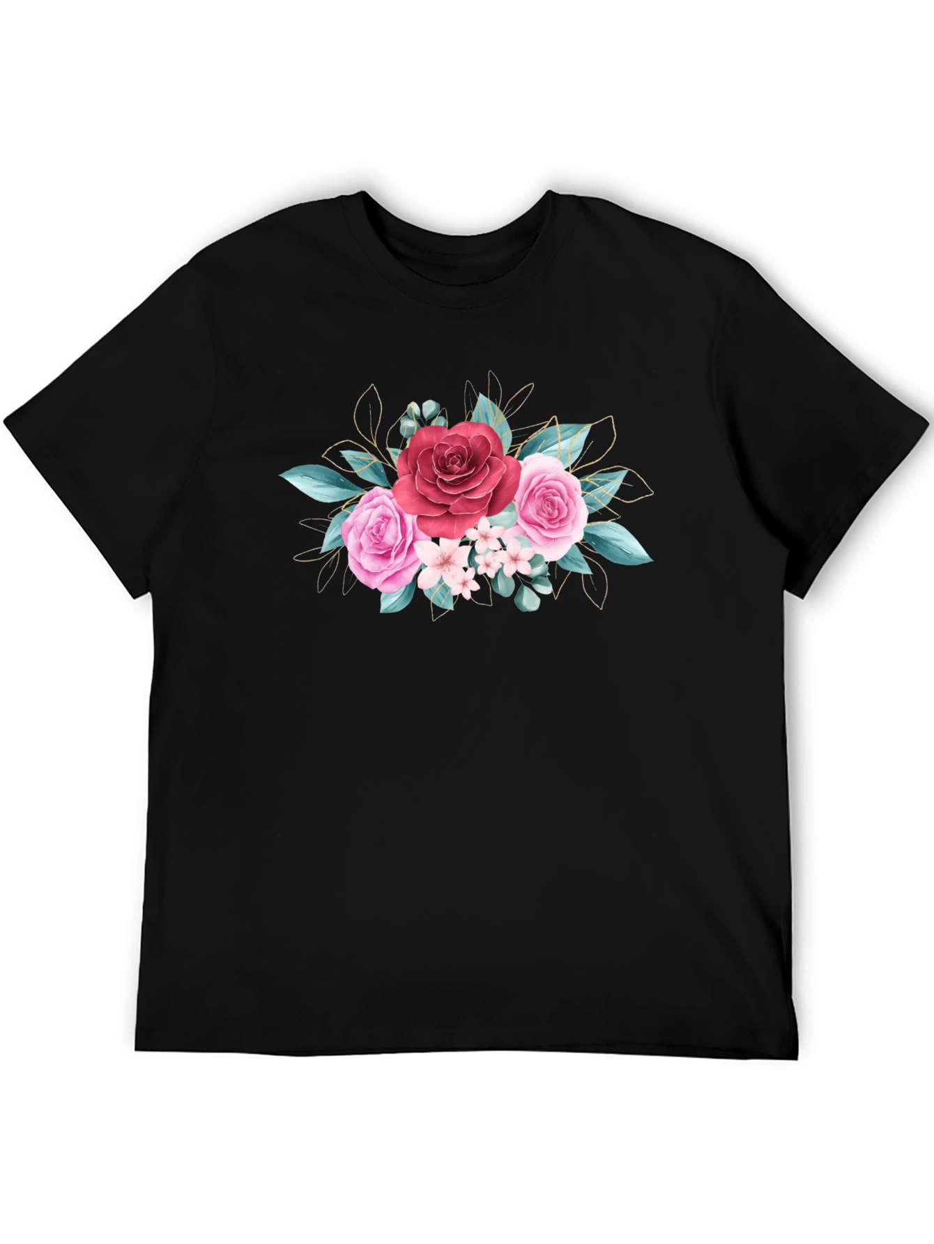 Black Floral Rose Graphic Tee - Stylish Black T-Shirt view 5