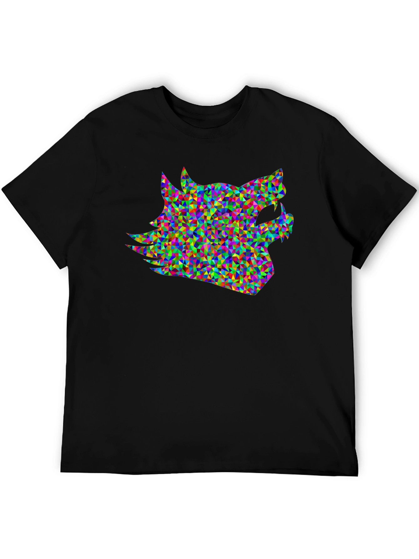 Black Geometric Wolf Head T-Shirt - Modern Abstract Design view 5