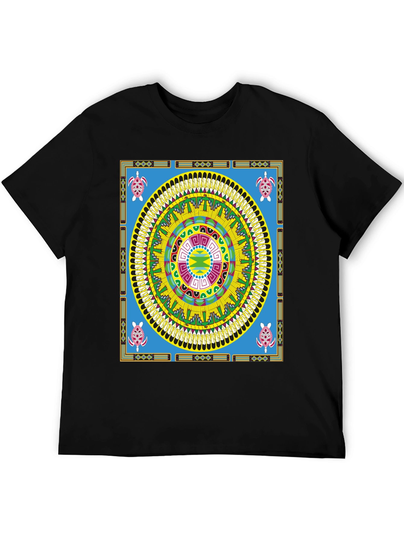 Black Native American Turtle Mandala T-Shirt view 5