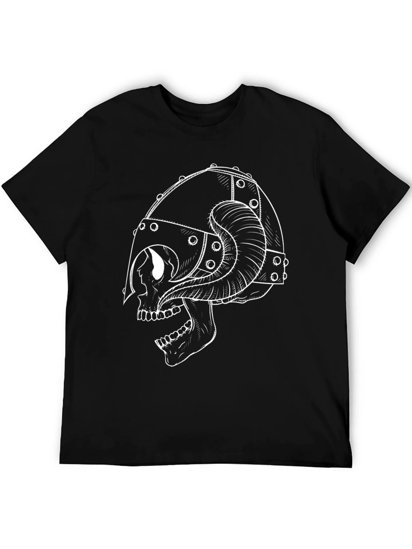 Black Skull Viking Helmet T-Shirt - Black Graphic Tee view 5