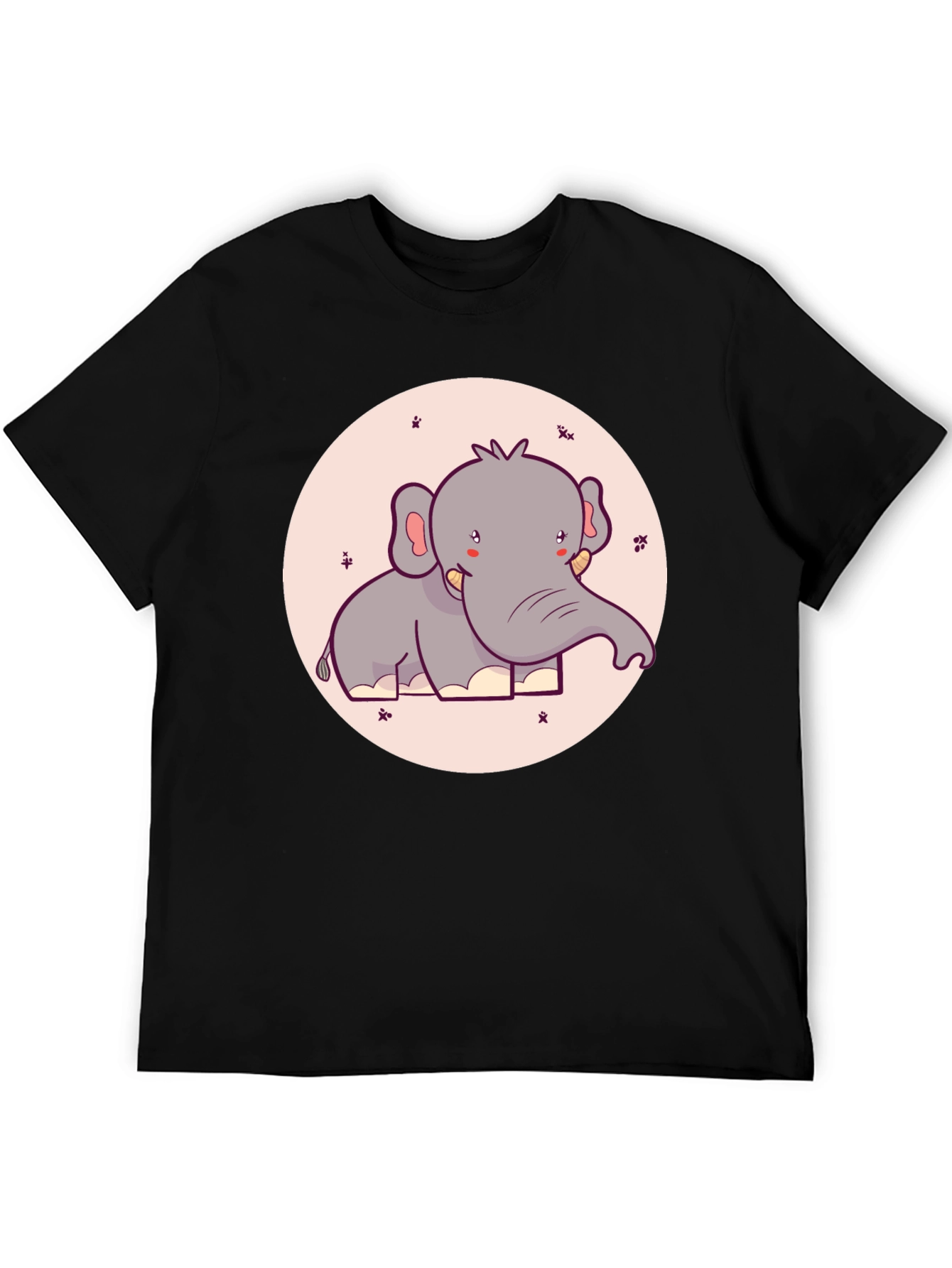 Black Cute Elephant Graphic Tee - Black Cotton T-Shirt view 5