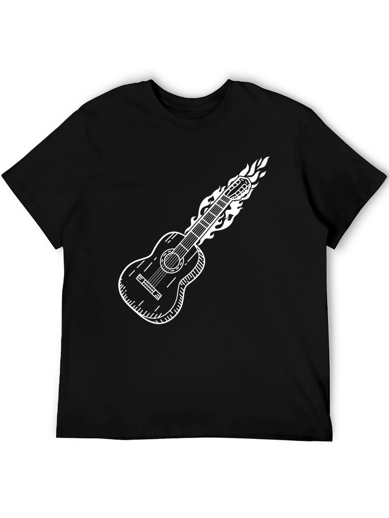 Black Flaming Guitar T-Shirt - Classic Black Cotton Tee view 5