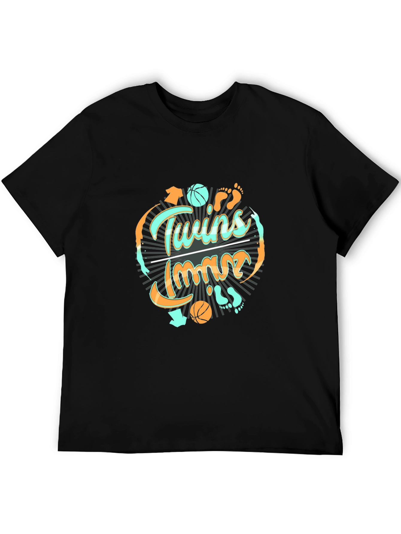 Black Twins T-Shirt: Basketball & Footprints Design view 5
