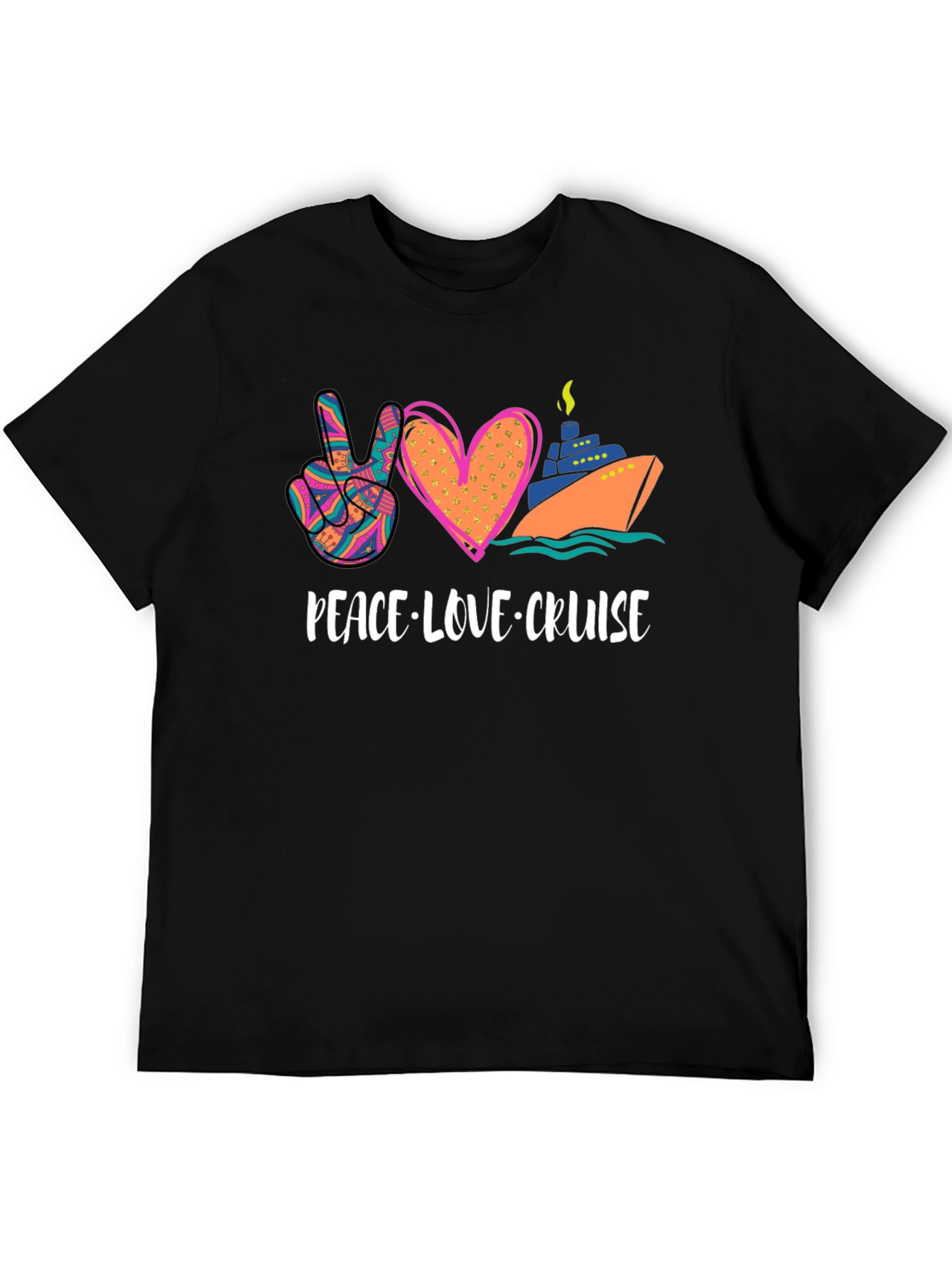 Black Peace Love Cruise Graphic T-Shirt view 5