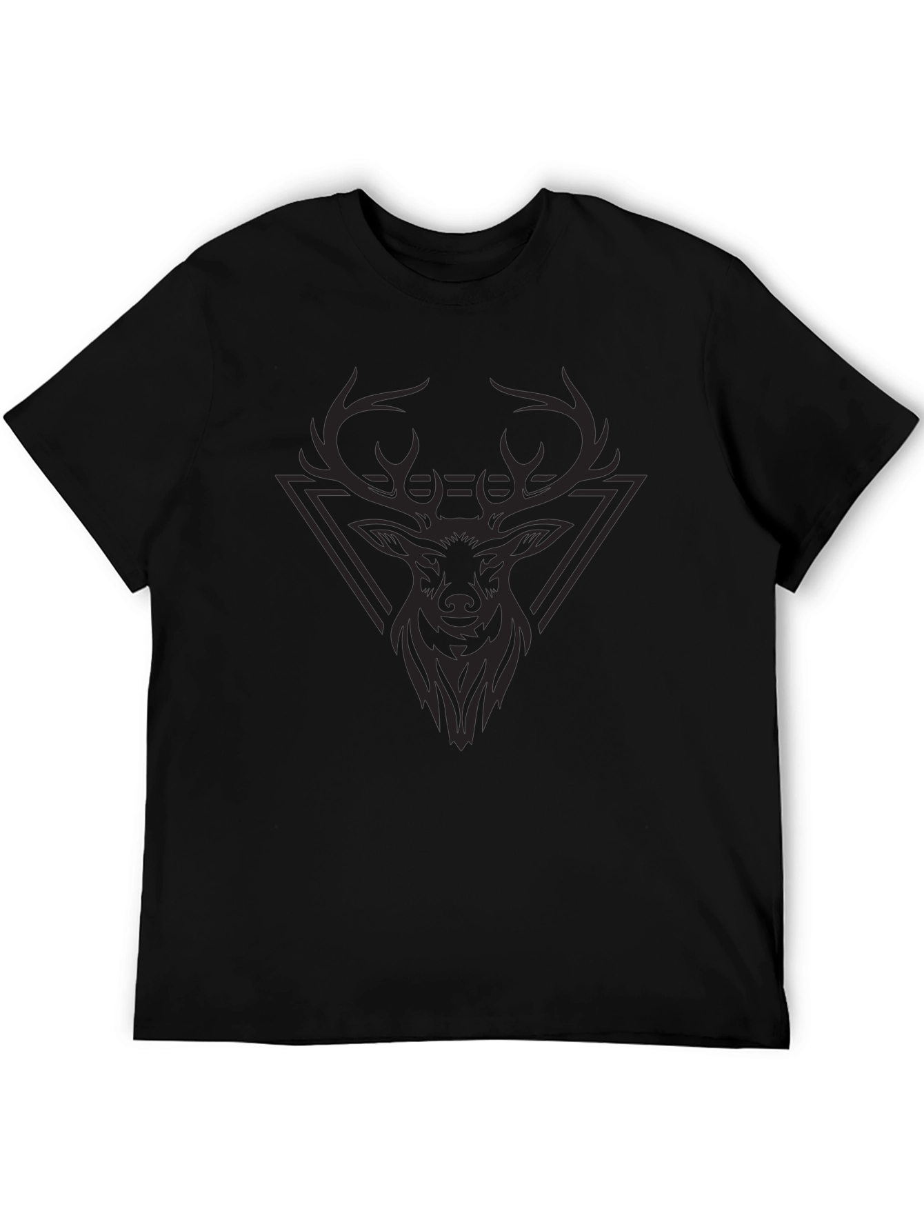 Black Men's Black T-Shirt with Stag Head Graphic view 5