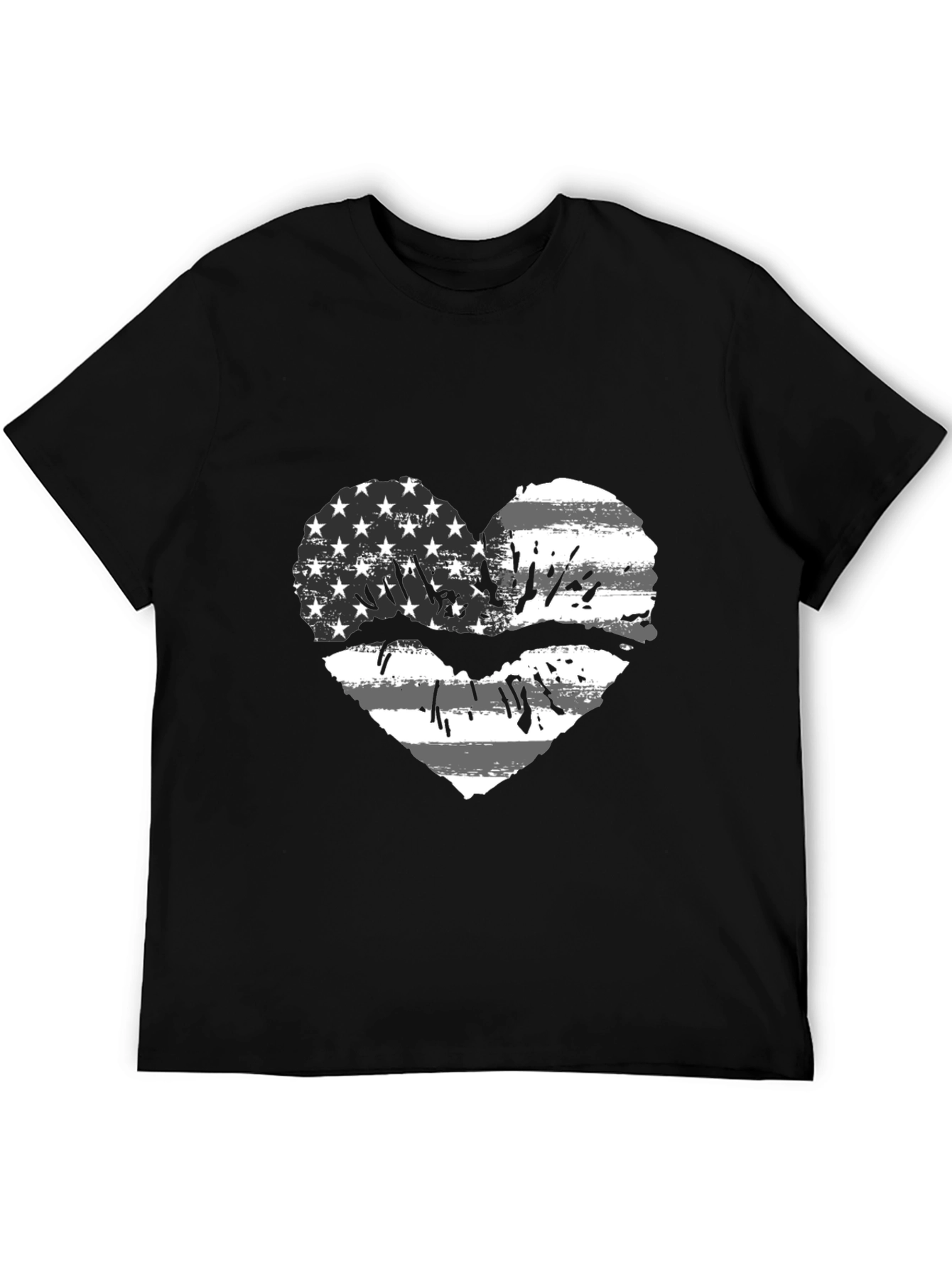 Black American Flag Heart Lips Black T-Shirt view 5