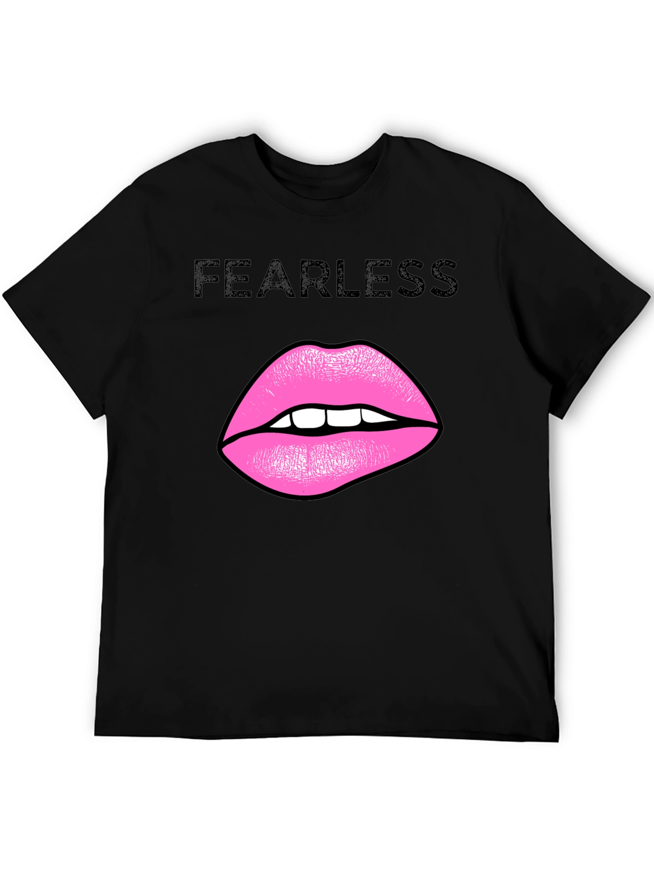 Black Fearless Lips Graphic Black T-Shirt view 5