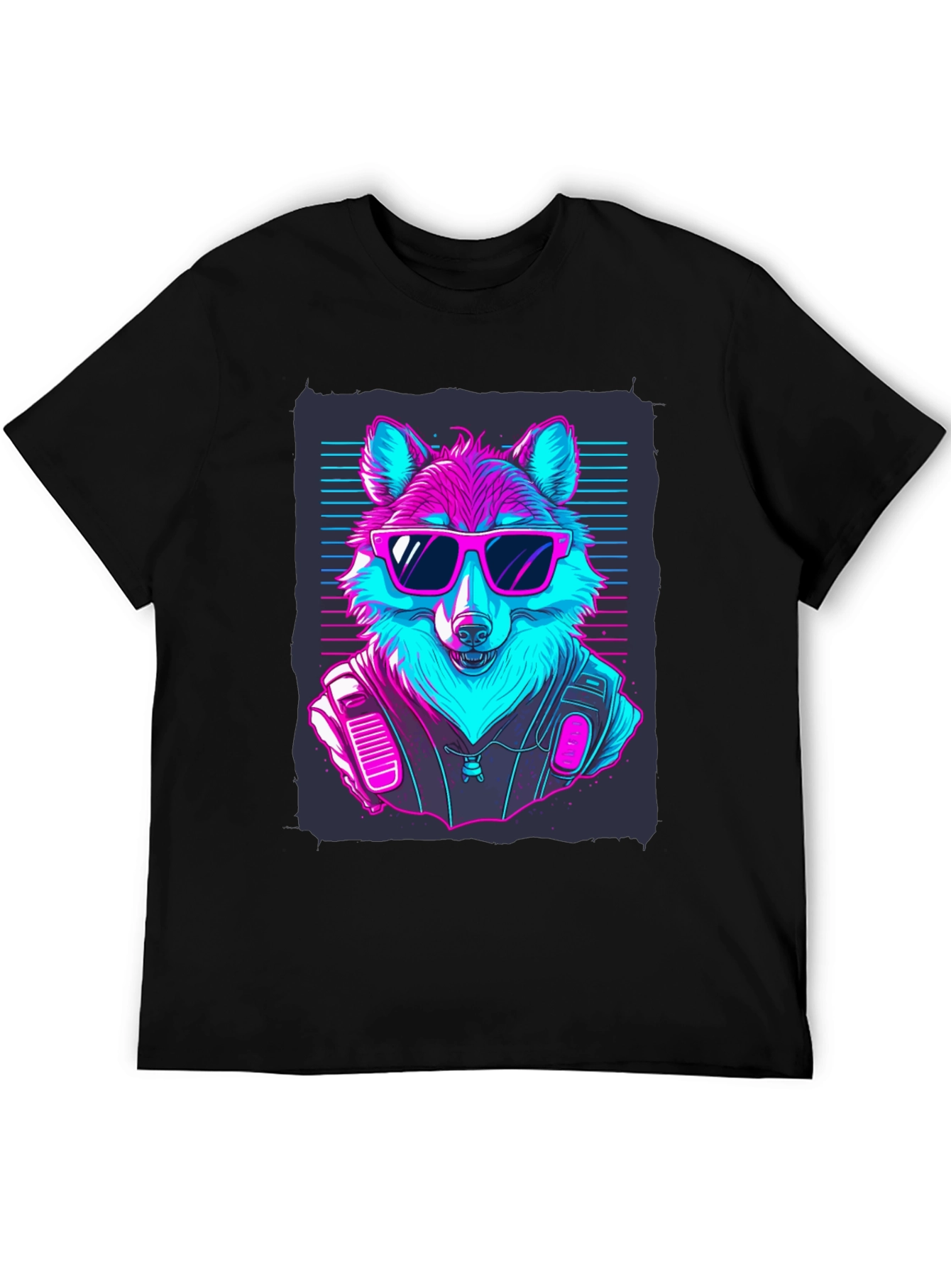 Black Retro Wolf T-Shirt: Cool Canine Vibes view 5