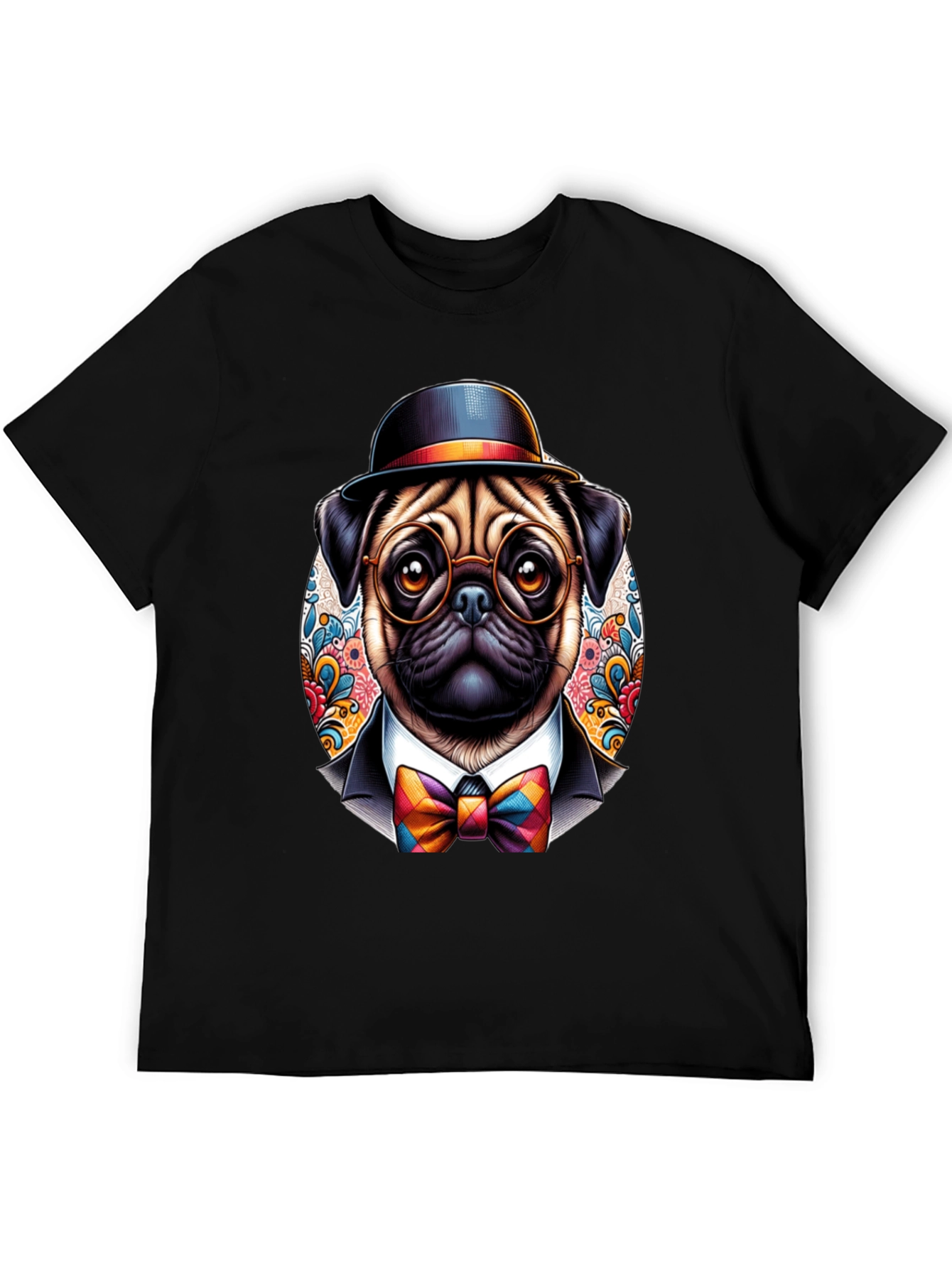 Black Dapper Pug T-Shirt - Stylish Dog Graphic Tee view 5