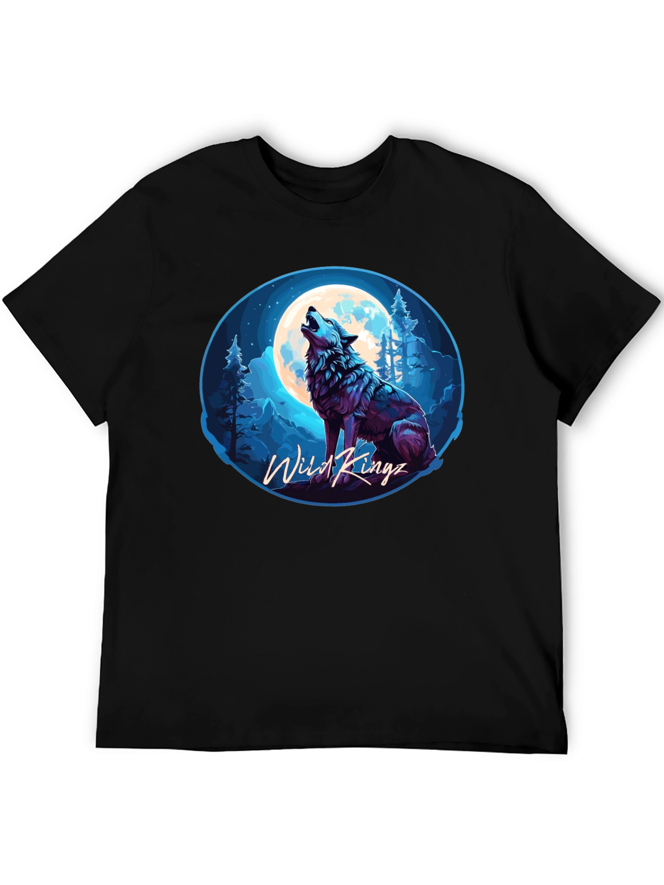 Black Wild Kingz Wolf Moon T-Shirt - Black view 5