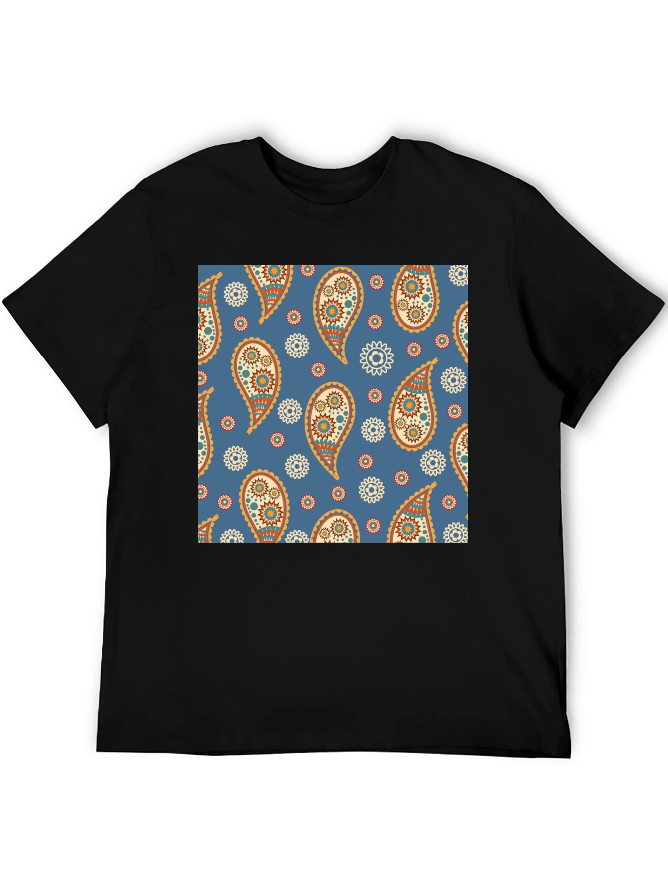 Black Paisley Pattern Black T-Shirt view 5