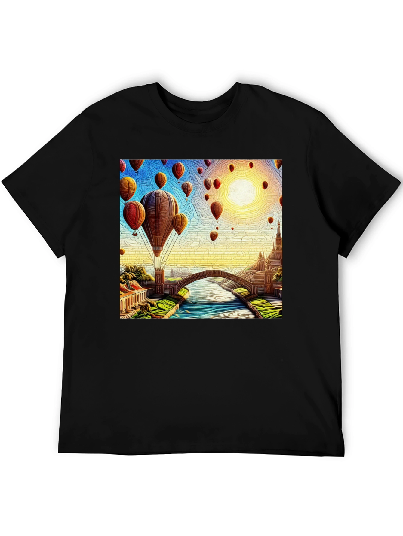 Black Hot Air Balloon Landscape Graphic Tee view 5
