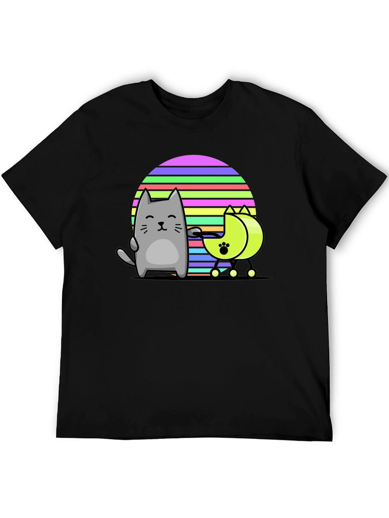 Black Cute Cat and Moon Walker T-Shirt view 5
