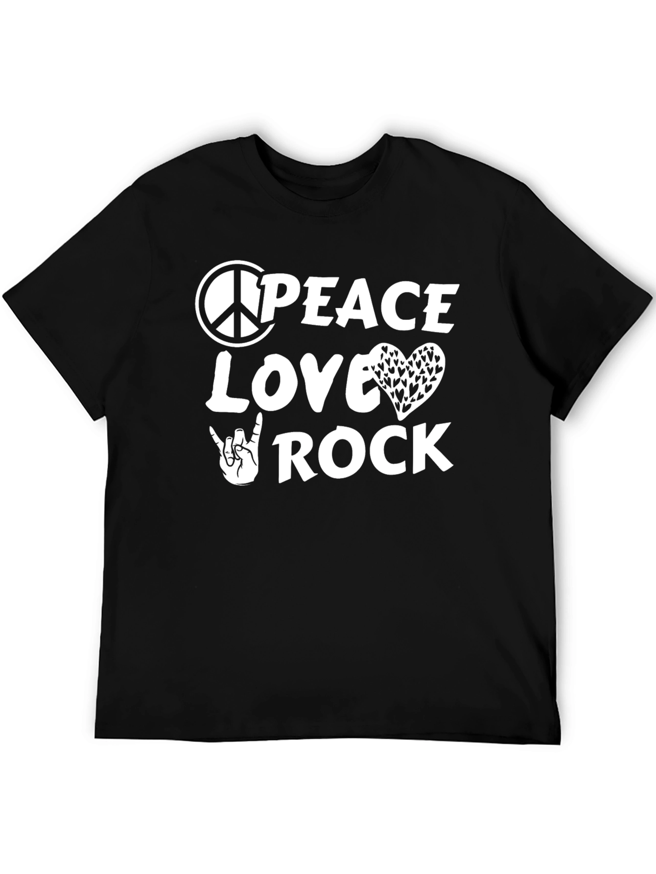 Black Peace Love Rock T-Shirt - Soft Cotton Crew Neck Tee view 5