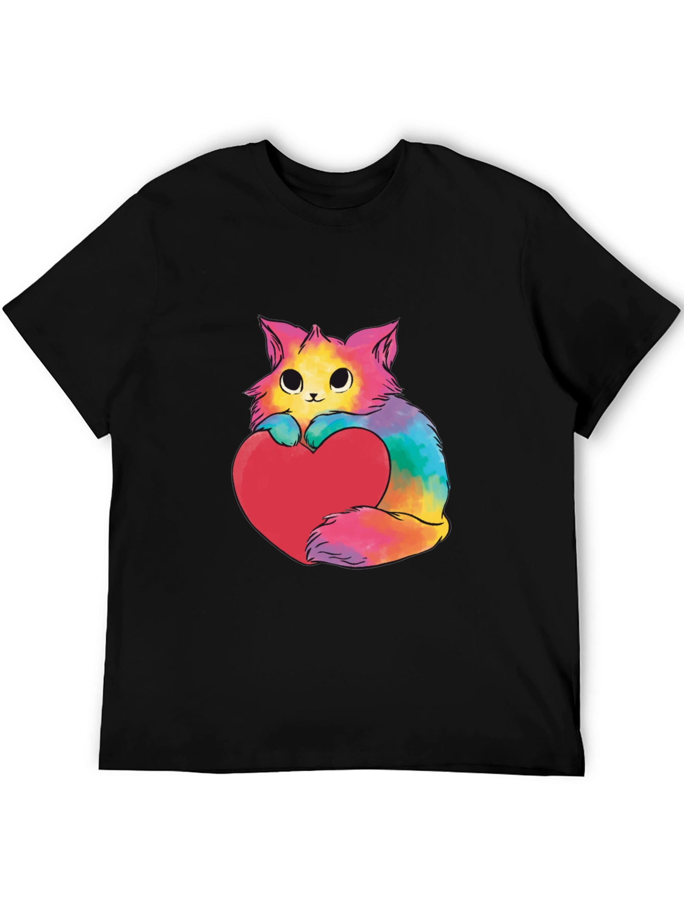 Black Rainbow Cat Heart Graphic Tee - Unisex view 5