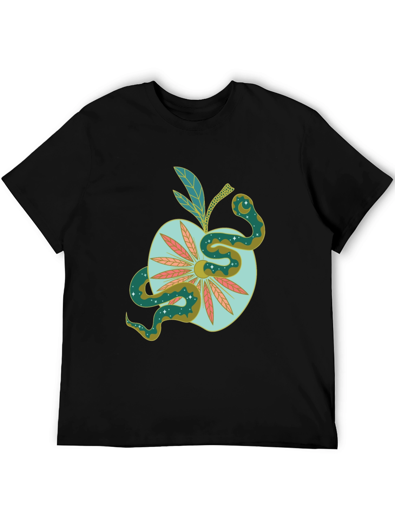 Black Serpent Apple Graphic Tee - Unique Design, Stylish Black T-Shirt view 5