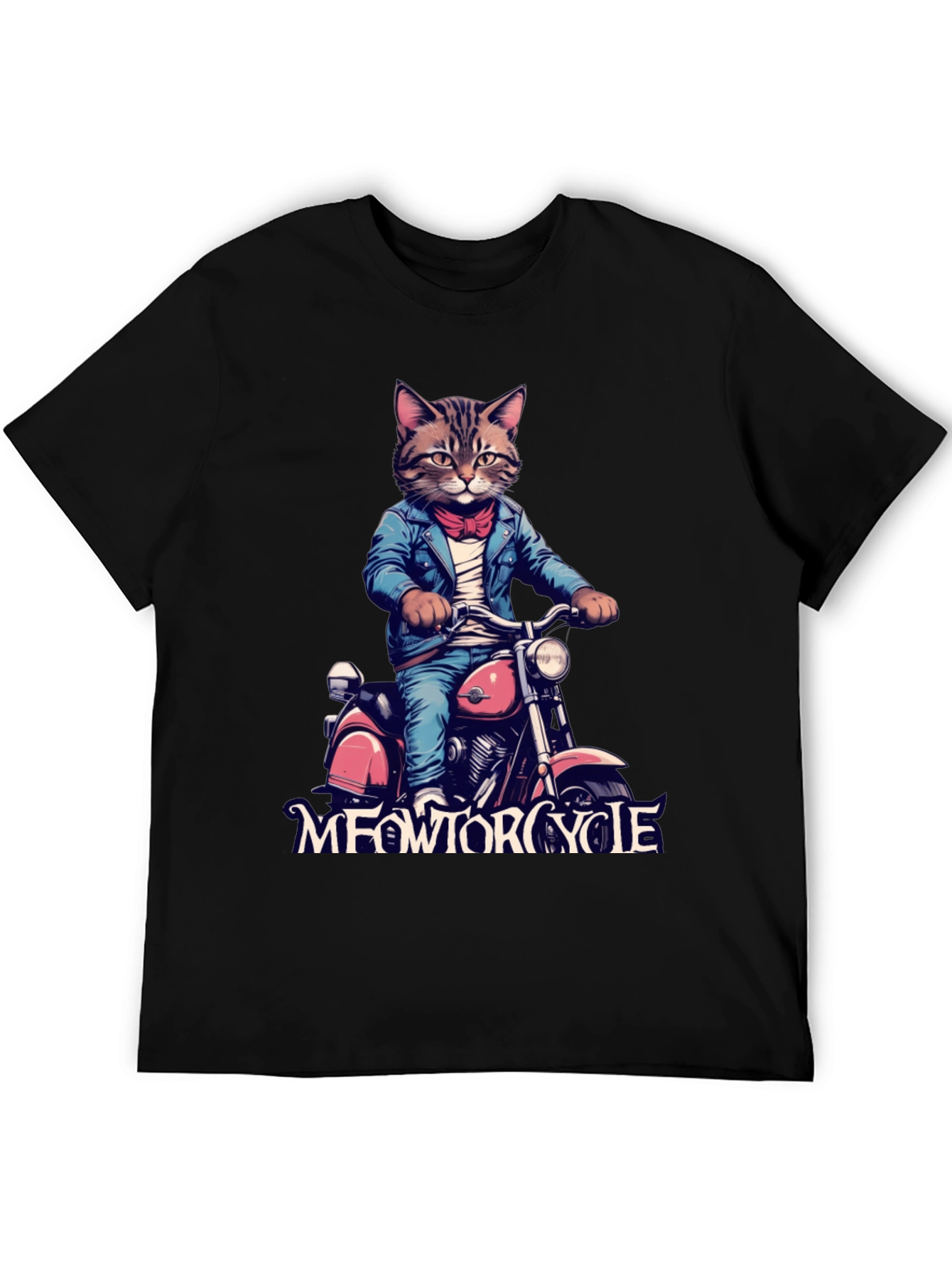 Black Meowtorcycle Cat T-Shirt view 5