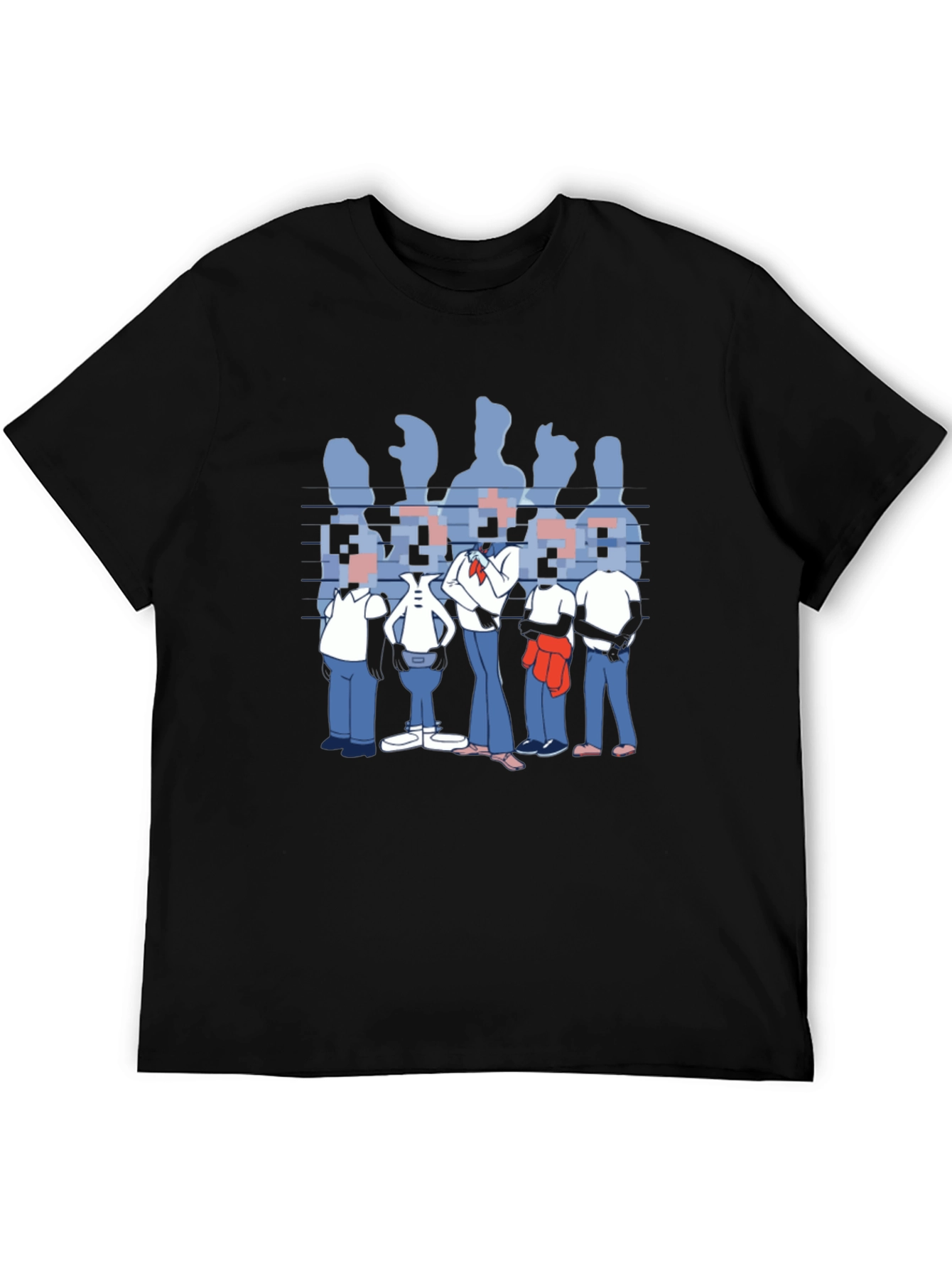 Black Pixelated Faces Graphic Black T-Shirt view 5