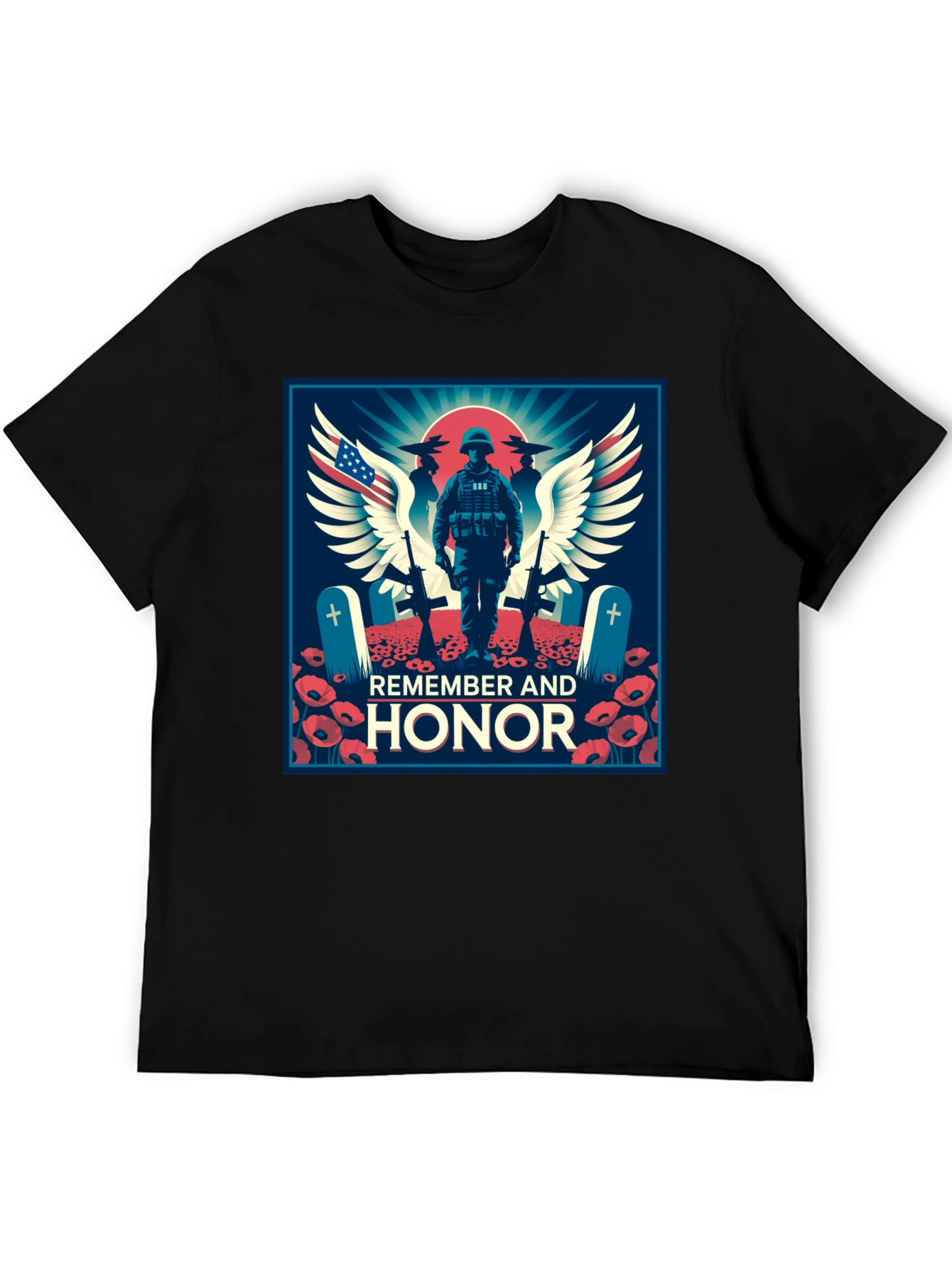 Black Remember & Honor T-Shirt, Patriotic Graphic Tee view 5