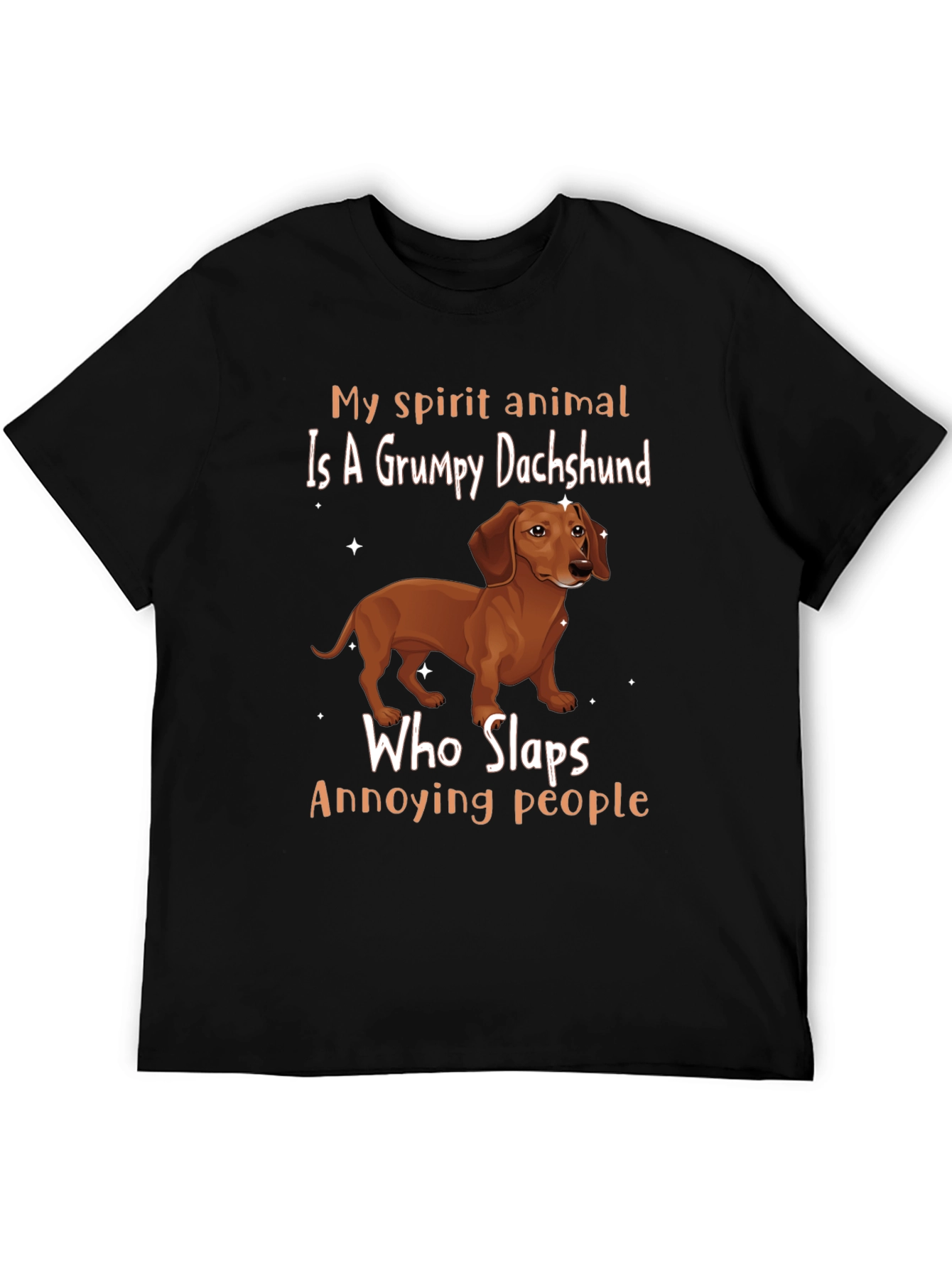 Black Grumpy Dachshund Slaps Annoying People T-Shirt view 5