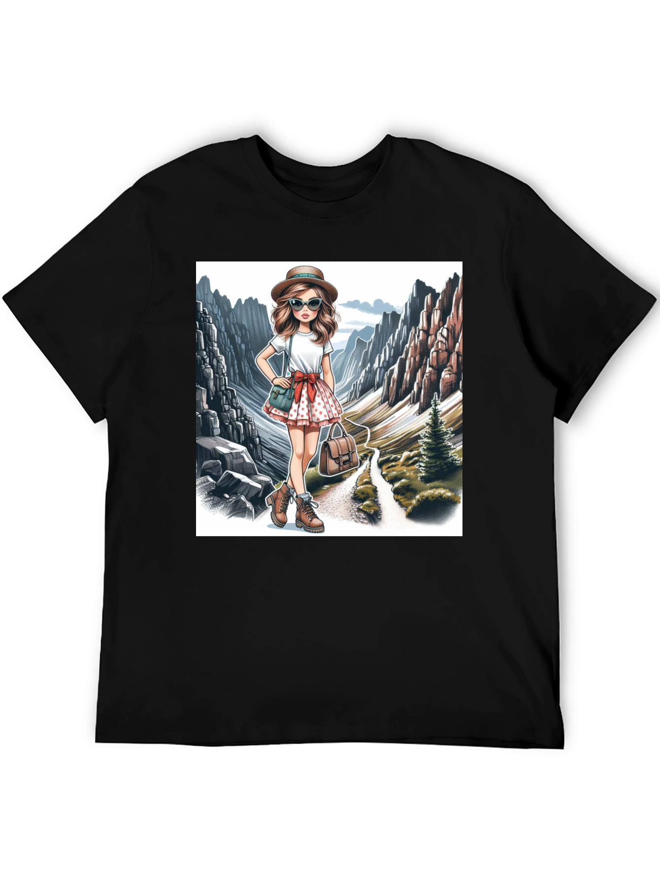 Black Stylish Hiking Girl Graphic T-Shirt view 5