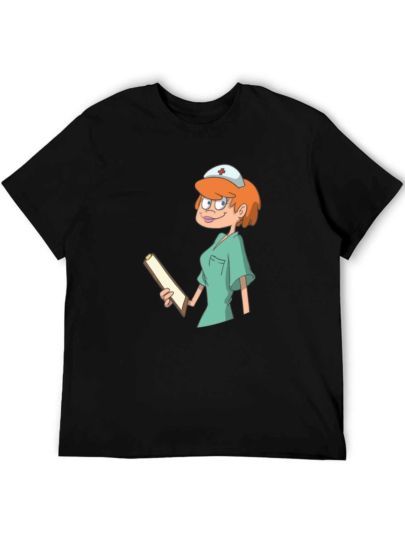 Black Cartoon Nurse Graphic Tee - Unisex Cotton T-Shirt view 5