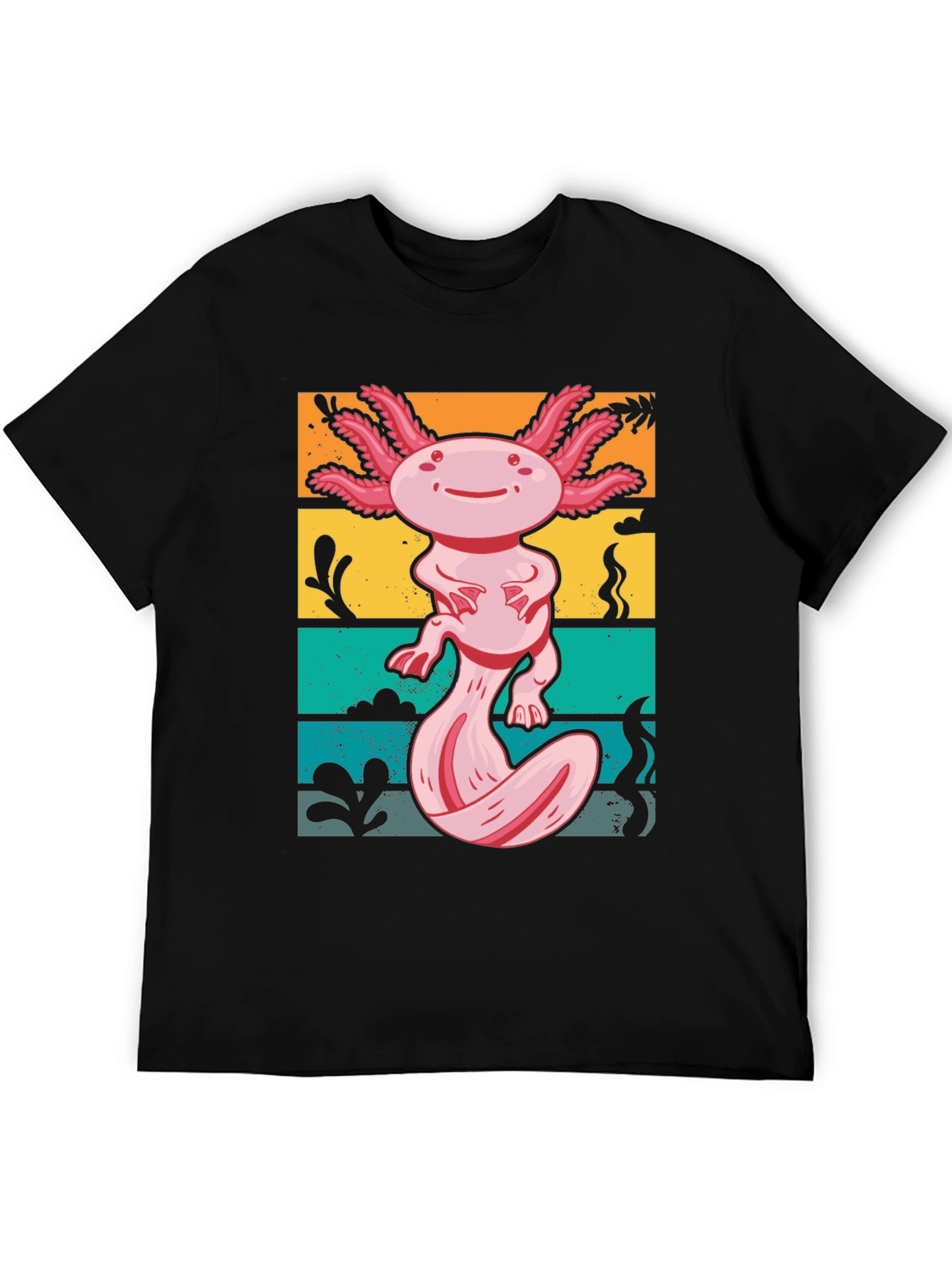 Black Axolotl Retro Graphic Tee - Men's Black T-Shirt view 5