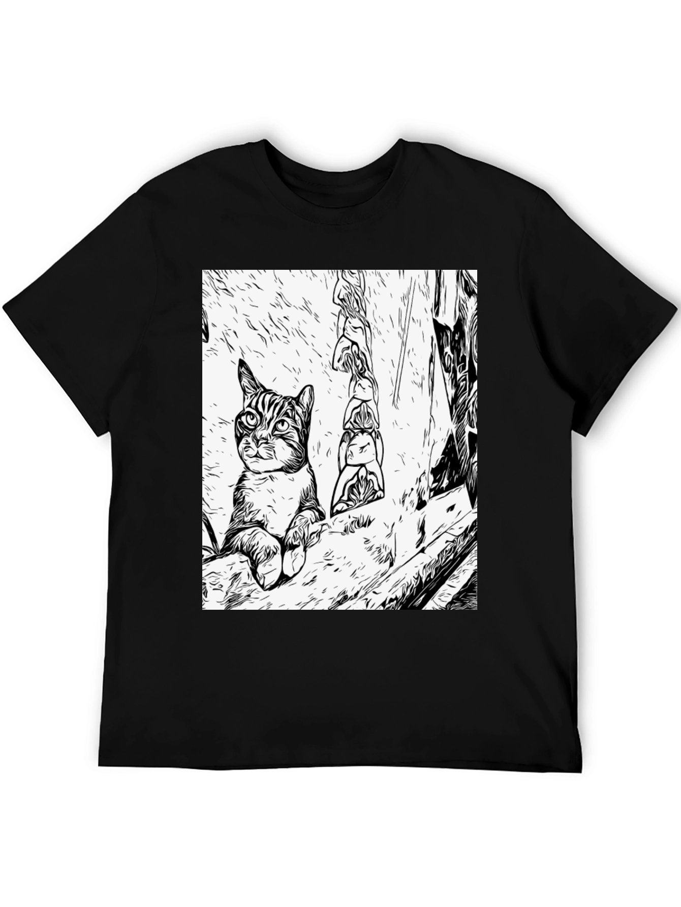 Black Cat Art Black T-Shirt view 5