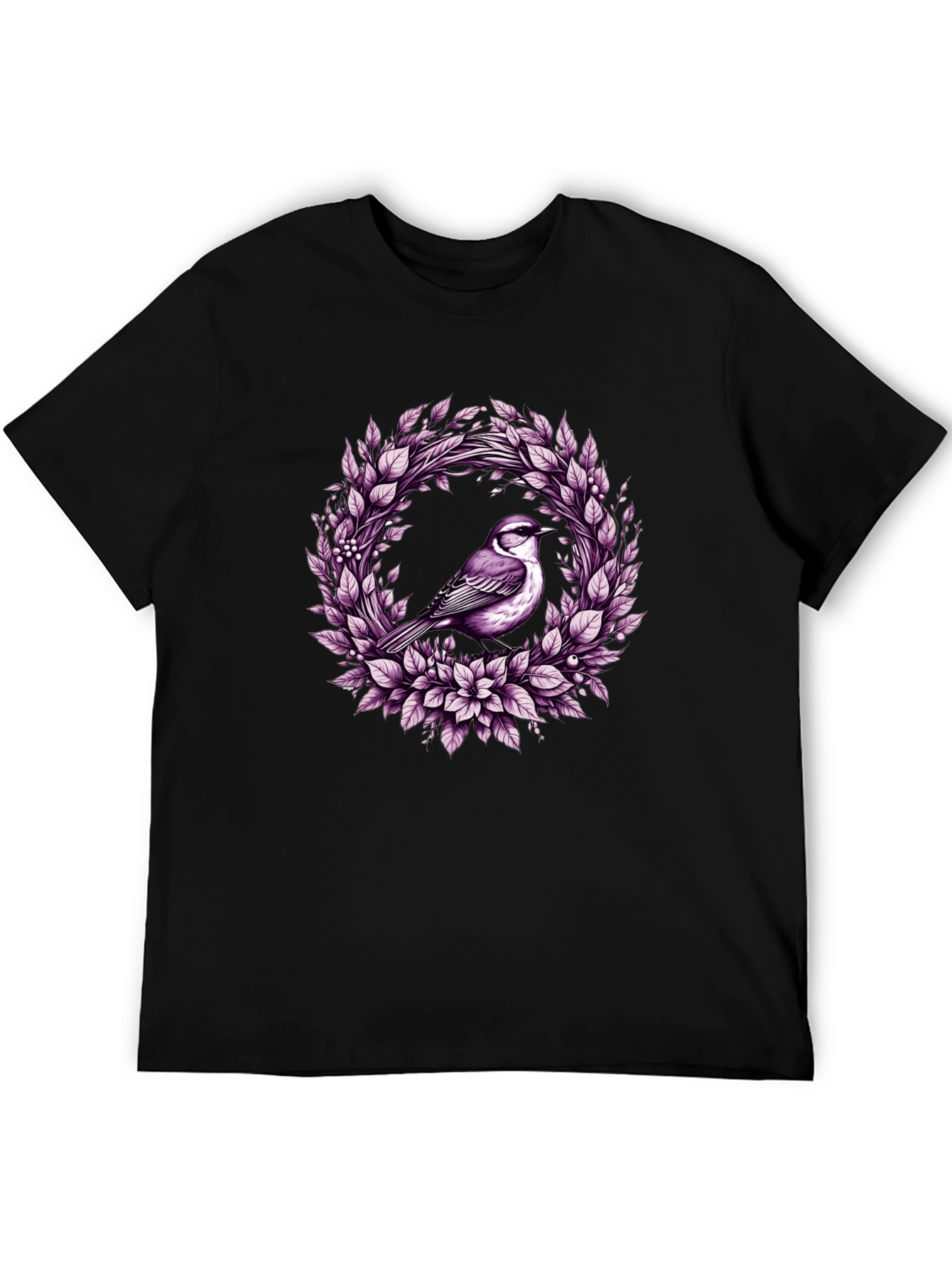 Black Bird & Floral Wreath Graphic Tee view 5